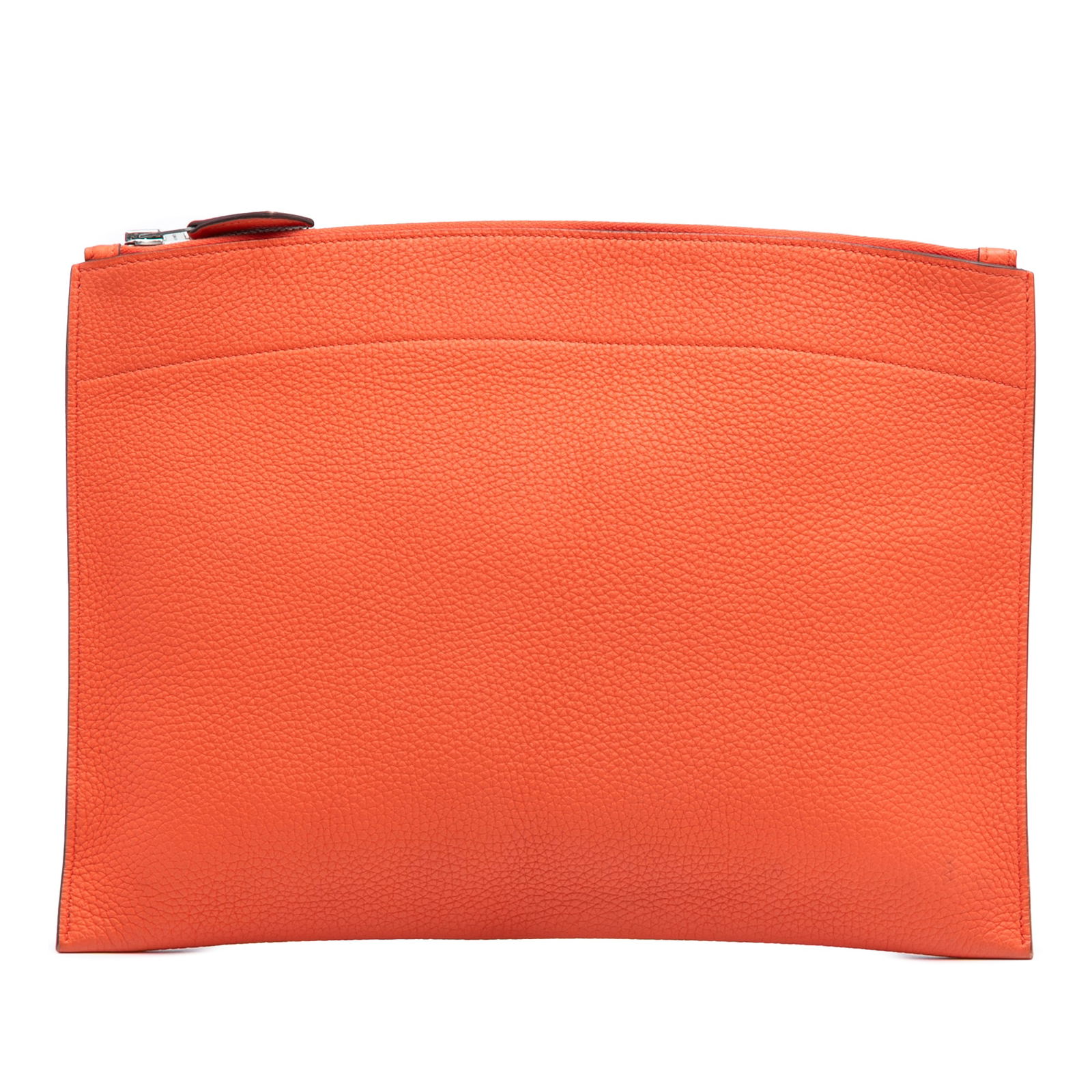 Hermes Medium Togo Bazar Pouch in Orange Poppy Leather: Hermes Medium Togo Bazar Pouch in Orange Poppy Leather The Hermes Medium Togo Bazar Pouch is a stylish accessory crafted from Togo leather in a vibrant Orange Poppy color. It features a convenient top