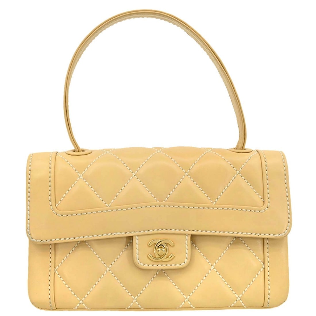 Chanel Beige Calfskin Wild Stitch Top Handle Handbag (1 of 11)