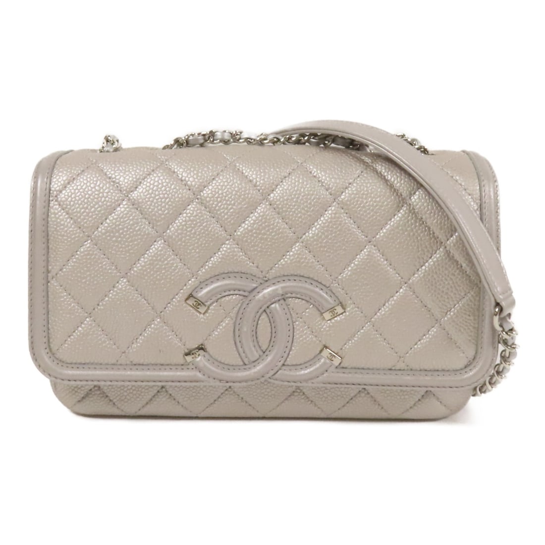 CHANEL Filigree Shoulder Bag Silver Calfskin Leather (1 of 15)
