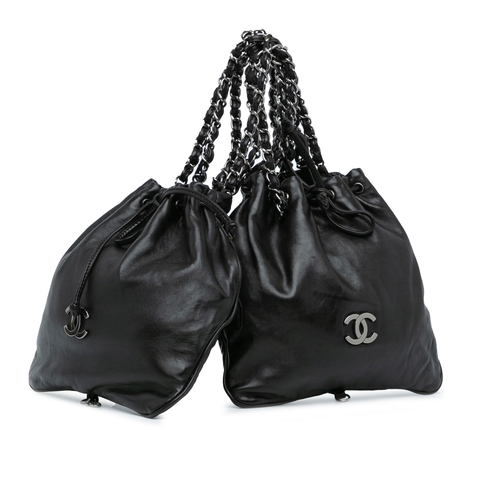 Chanel CC Calfskin Twin Chain Handbag Black Leather Italy (1 of 10)