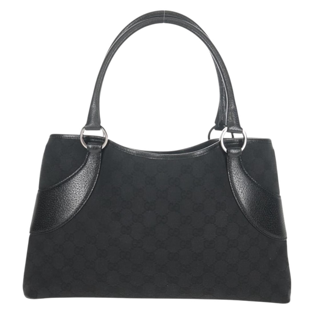 Pre-Owned Gucci Black Vintage Ring Tote Handbag: Pre-Owned Gucci Black Vintage Ring Tote Handbag This pre-owned Gucci Vintage Ring Tote in black is a handbag designed for women. It is in excellent condition with minimal signs of use, featuring sligh
