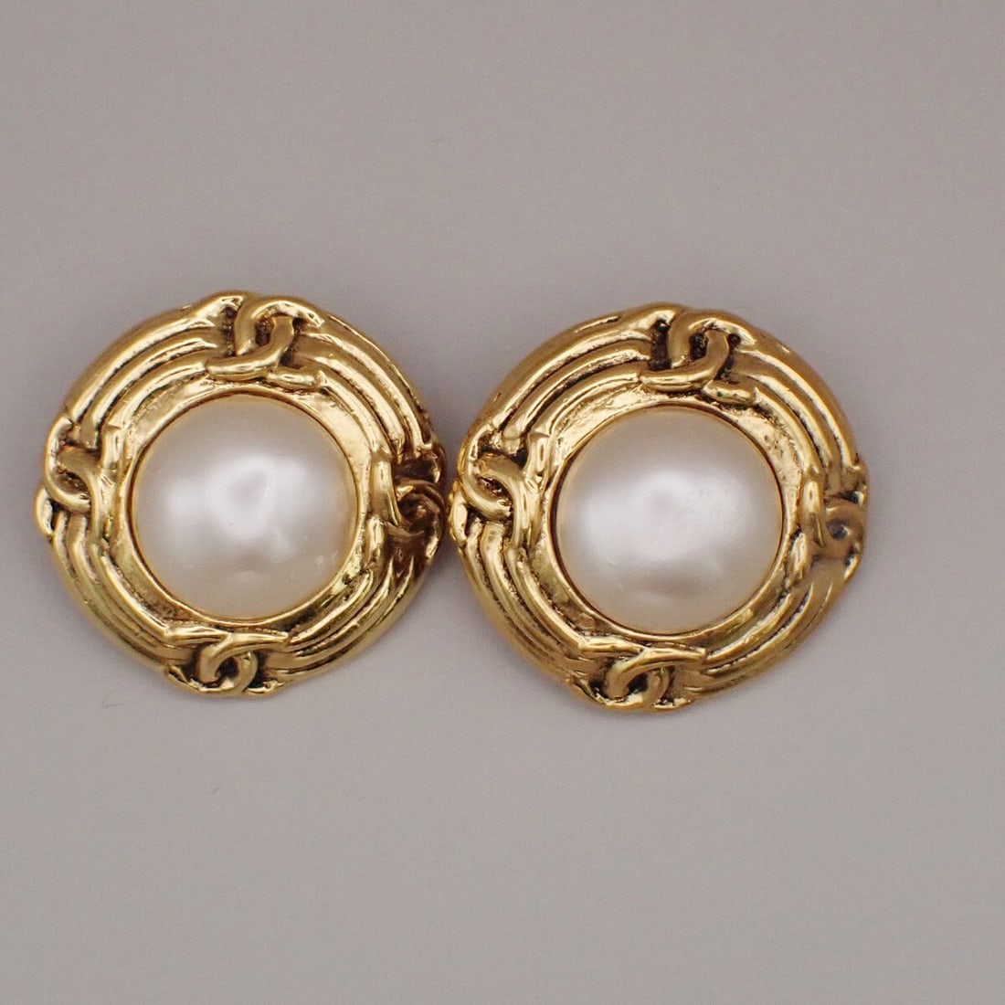Vintage Chanel Gold Tone Circular Clip-On Earrings (1 of 1)