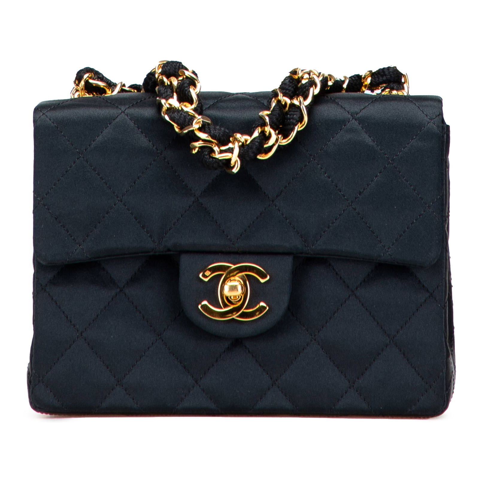 Chanel Mini Square Black Satin Flap Bag with CC Lock (1 of 15)