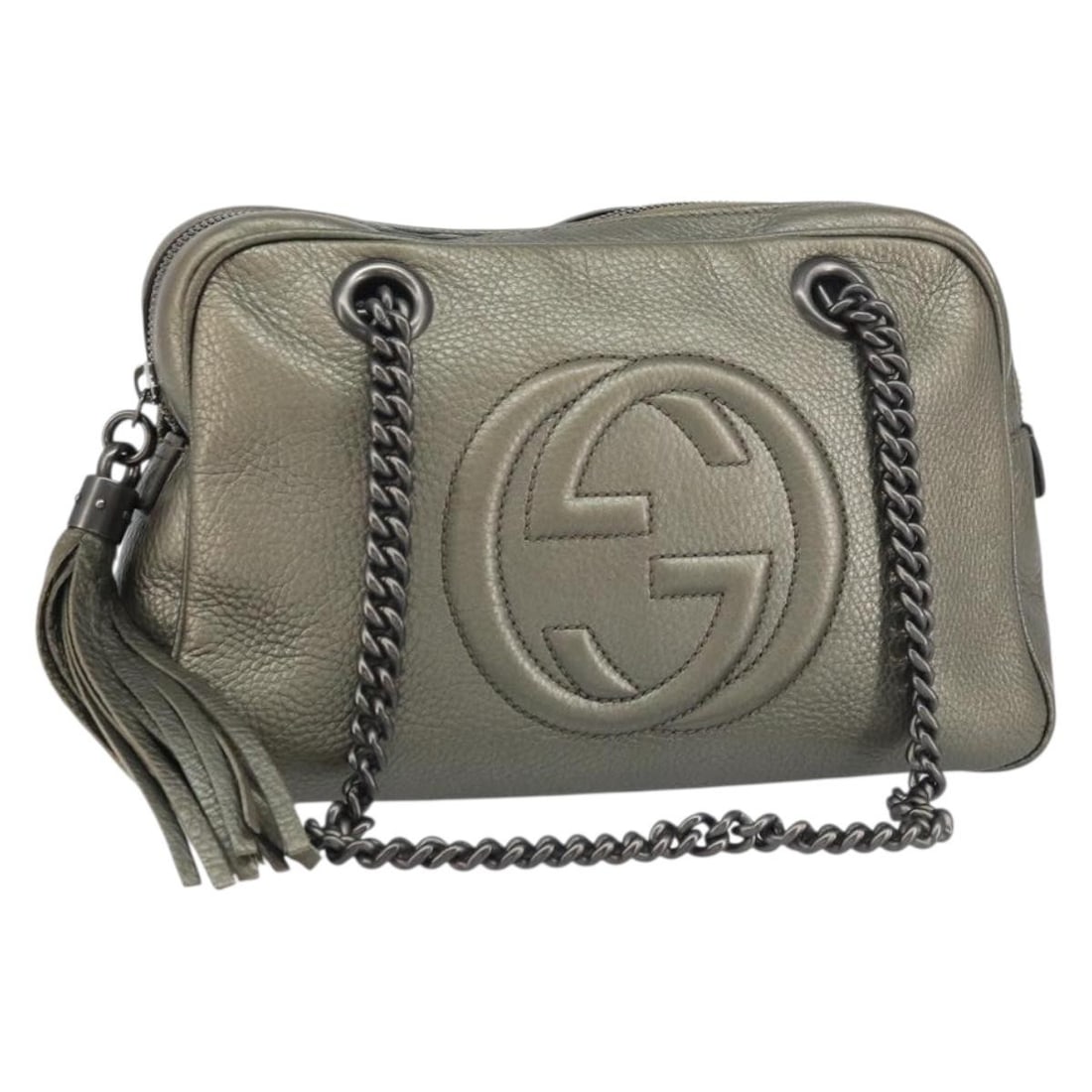 GUCCI 308983 Gold Tone Leather Shoulder Bag with Dust Bag: GUCCI 308983 Gold Tone Leather Shoulder Bag with Dust Bag This GUCCI Chain Shoulder Bag is a luxurious accessory made in Italy, crafted from high-quality leather in a stunning gold tone. The bag featu