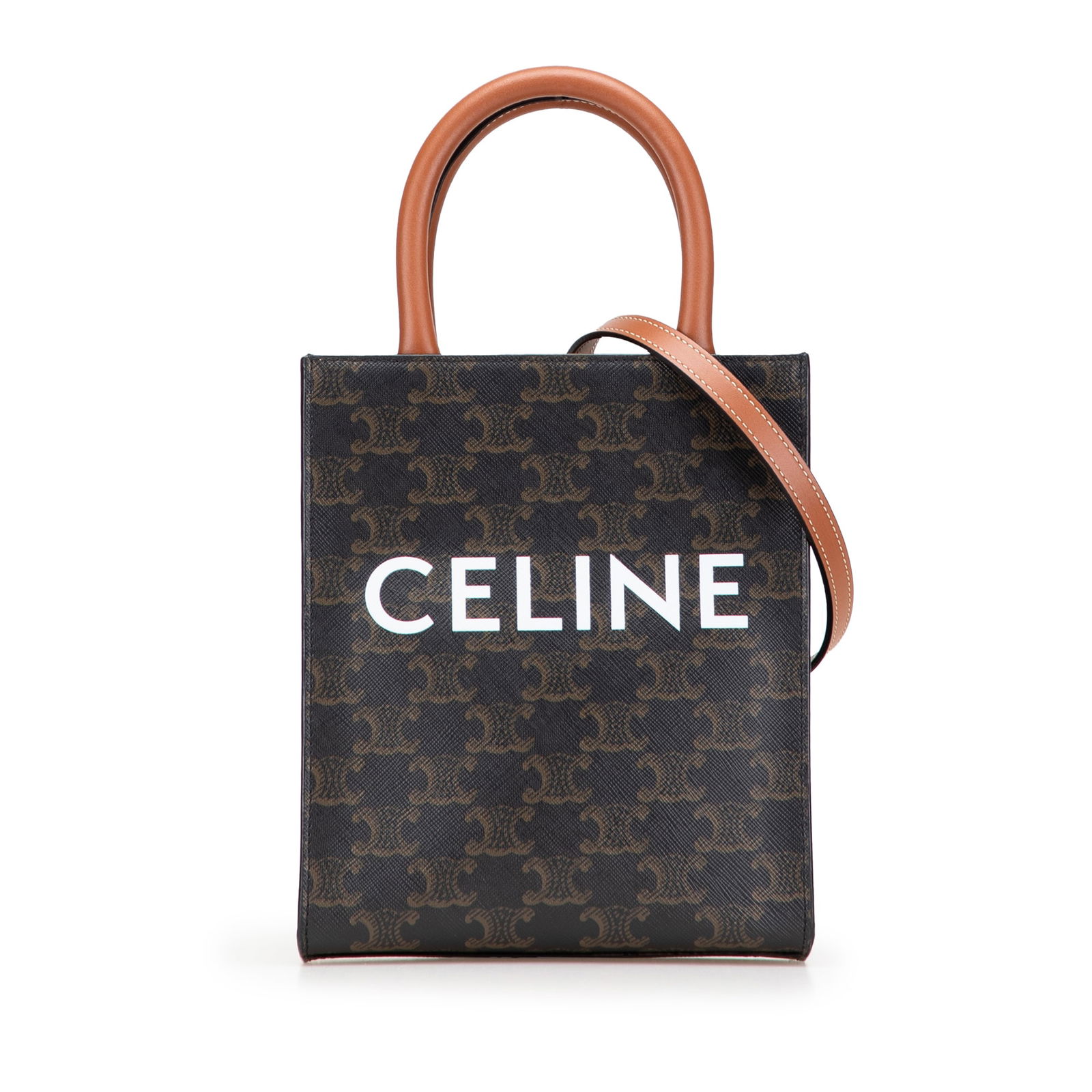 Celine Mini Triomphe Coated Canvas Brown Satchel Bag (1 of 10)