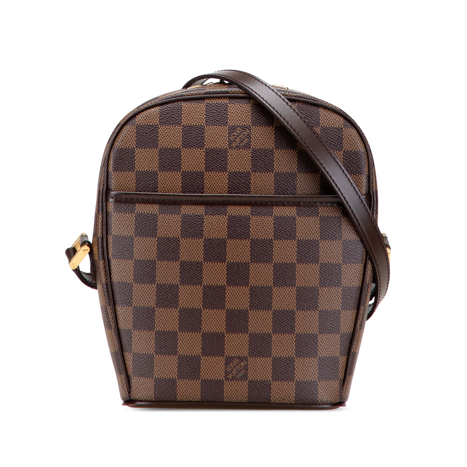 Louis Vuitton Damier Ebene Ipanema PM Brown Canvas Handbag: Louis Vuitton Damier Ebene Ipanema PM Brown Canvas Handbag The Louis Vuitton Damier Ebene Ipanema PM is a stylish bag crafted from durable damier ebene canvas with leather trim. It features a flat lea