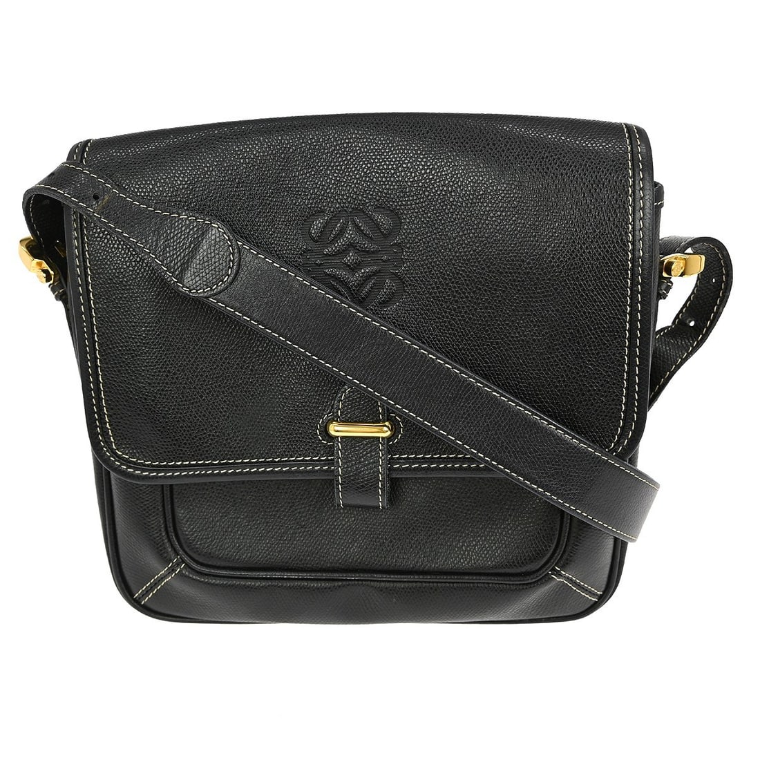 Loewe Medium Black Leather Shoulder Bag with Gray Strap (1 of 9)