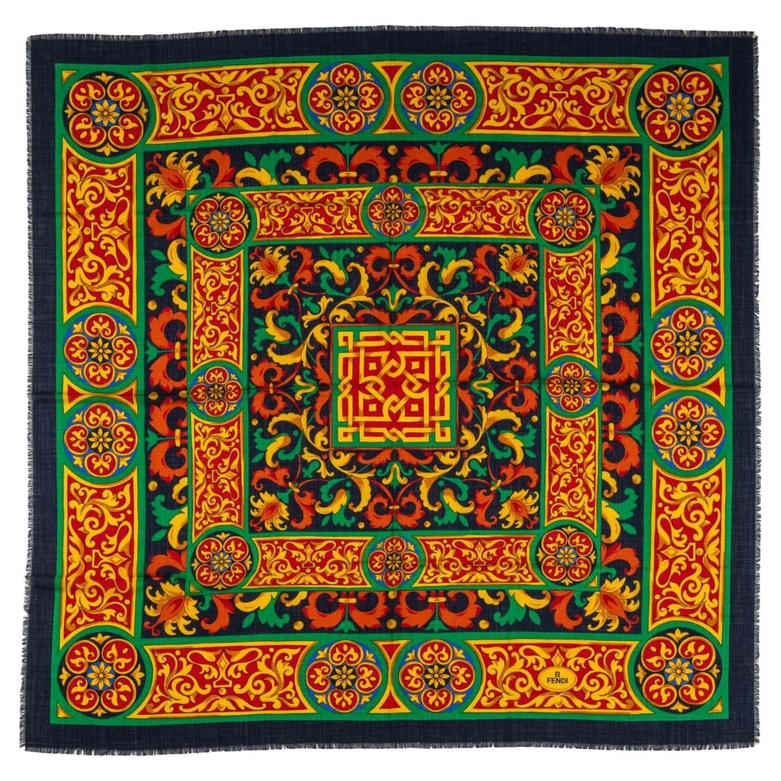 Fendi Vintage Multicolor Paisley Wool Shawl 52x52 (1 of 5)