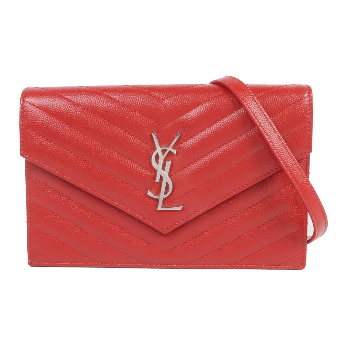 Saint Laurent Cassandre Red Calfskin Envelope Chain Shoulder Wallet Bag (1 of 14)