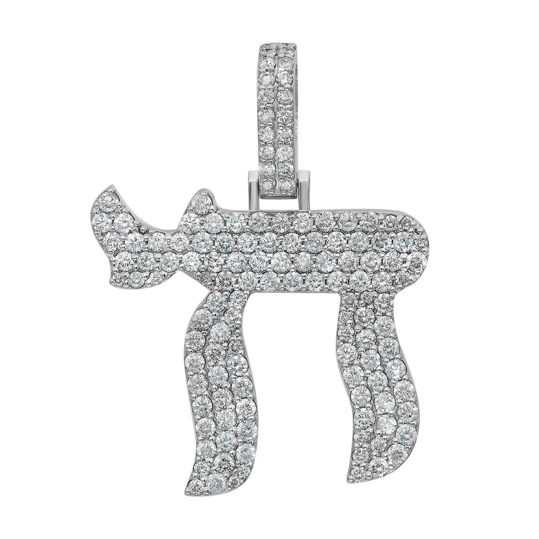 Rachel Koen 14K White Gold Pave Diamond Chai Pendant 1.93ct (1 of 5)