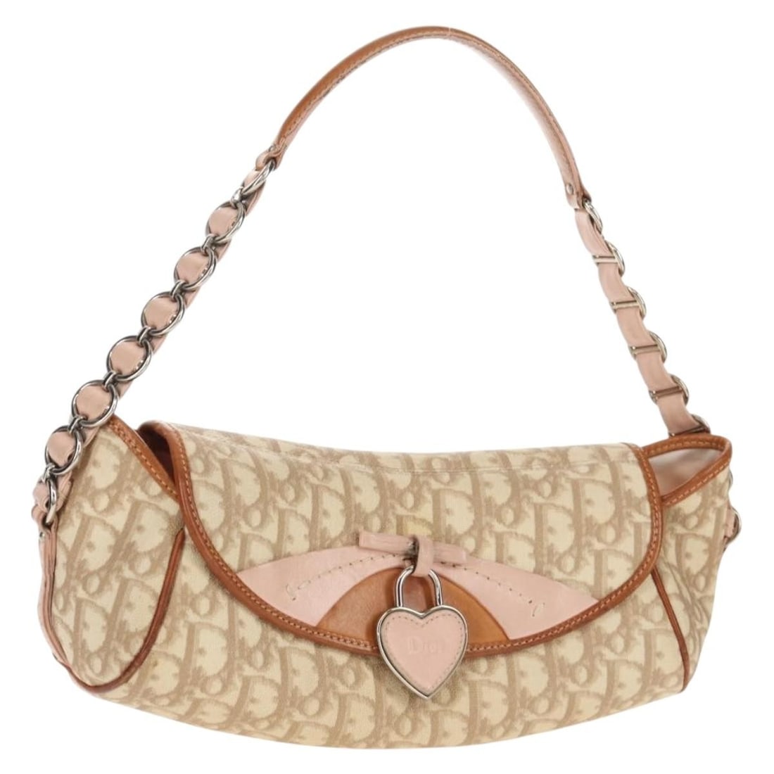 Shoulder Bag Christian Dior Romantic Trotter Beige Silver PVC Canvas with Chain (1 of 18)