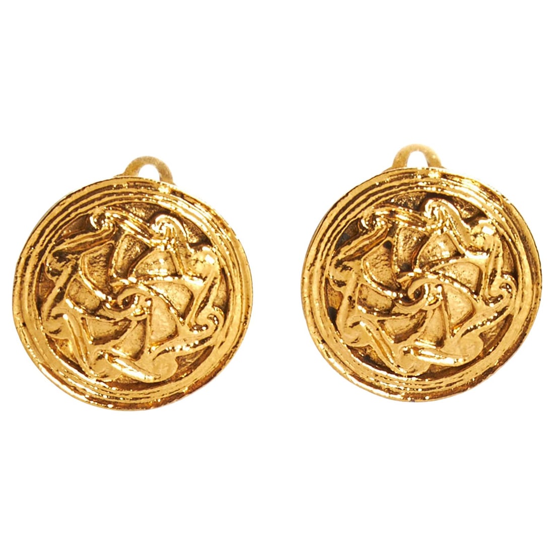 1980s Chanel Mini Gold Zigzag Clip Earrings with Box (1 of 4)