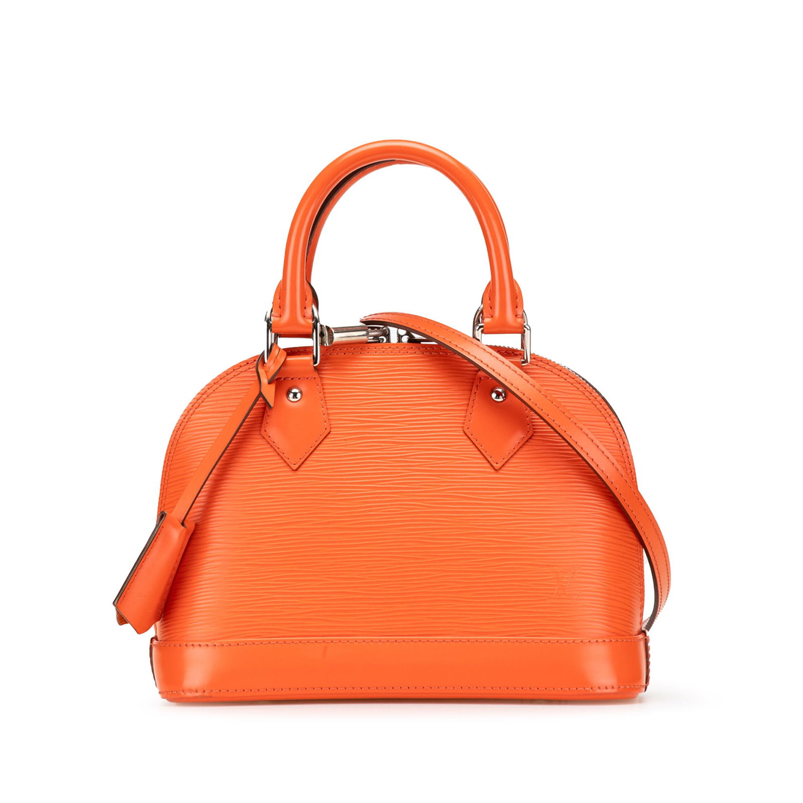 Louis Vuitton Epi Alma BB Orange Leather Handbag With Detachable Strap: Louis Vuitton Epi Alma BB Orange Leather Handbag With Detachable Strap The Louis Vuitton Epi Alma BB is a chic and stylish handbag crafted from high-quality epi leather, showcasing a vibrant orange hu