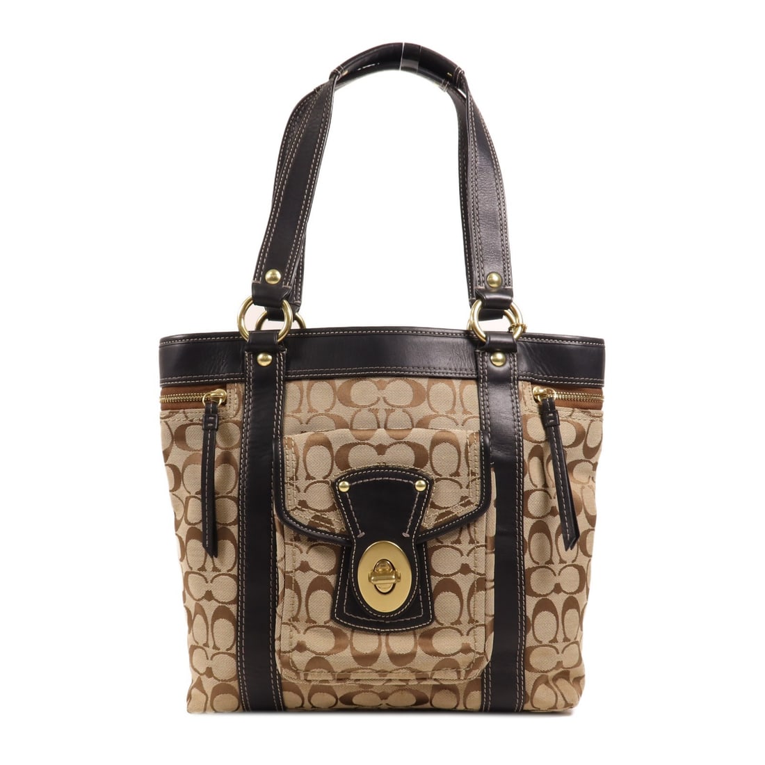 COACH GHW Brown Black Canvas Shoulder Bag G0826 (1 of 14)