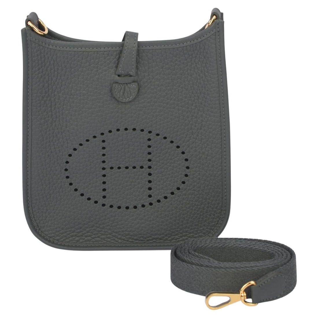 Hermes Mini Evelyne TPM Mangrove Green Clemence Leather with Gold Tone Hardware: Hermes Mini Evelyne TPM Mangrove Green Clemence Leather with Gold Tone Hardware Discover the exquisite Hermes Mini Evelyne TPM in a stunning mangrove green hue, crafted from luxurious clemence leather