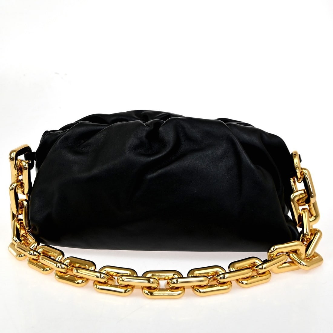 Bottega Veneta Black Chain Pouch Shoulder Bag: Bottega Veneta Black Chain Pouch Shoulder Bag This Bottega Veneta The Chain Pouch is a black shoulder bag designed for women. It features signs of wear such as scuffs, scratches, tiny cracks, and wrin