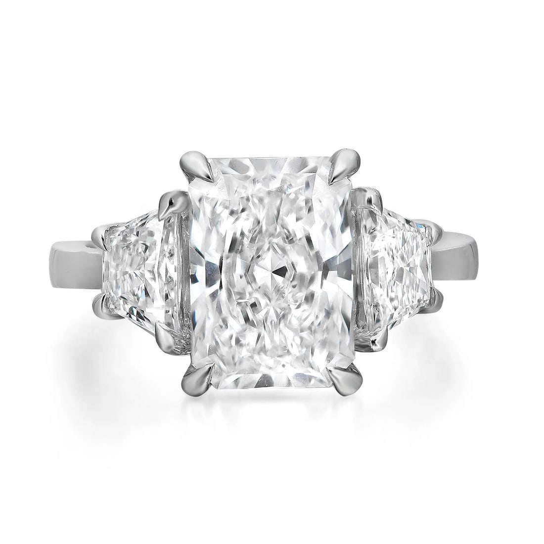 Rachel Koen 14K White Gold Lab Grown Diamond Engagement Ring 4.16Cttw Radiant Cut: Rachel Koen 14K White Gold Lab Grown Diamond Engagement Ring 4.16Cttw Radiant Cut This exquisite engagement ring is crafted in 14K white gold and features a stunning arrangement of lab grown diamonds.
