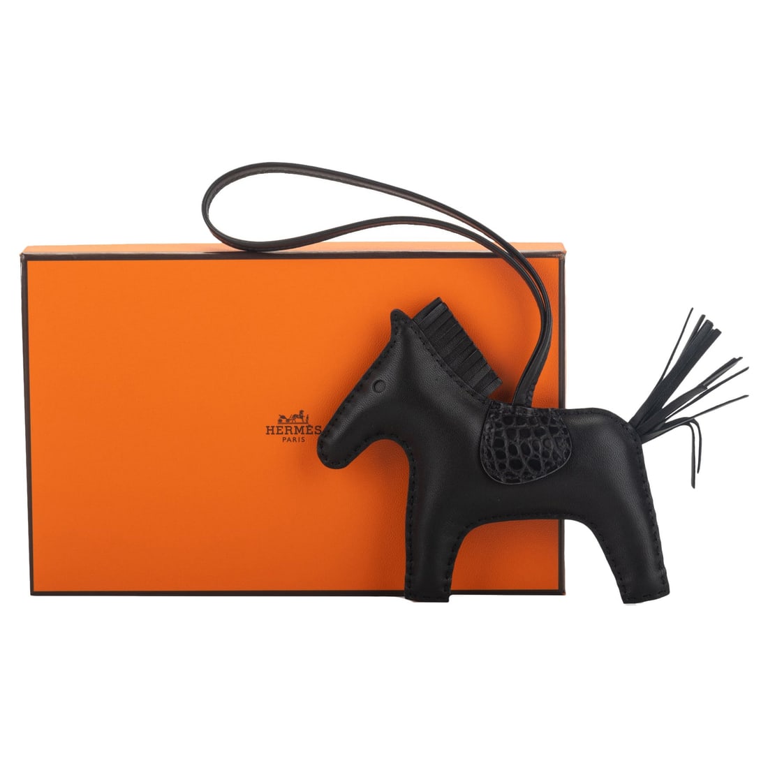 Hermes So Black Touch Croc Rodeo Bag Charm MM 2021 with Box: Hermes So Black Touch Croc Rodeo Bag Charm MM 2021 with Box Add a touch of luxury to your handbag with the exquisite Hermes So Black Touch Croc Rodeo Bag Charm. Crafted from Milo Lambskin and featurin