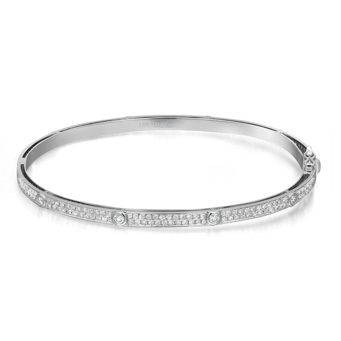 Rachel Koen 18K White Gold Diamond Bangle Bracelet 1.39Cttw Bezel Pave Set (1 of 4)
