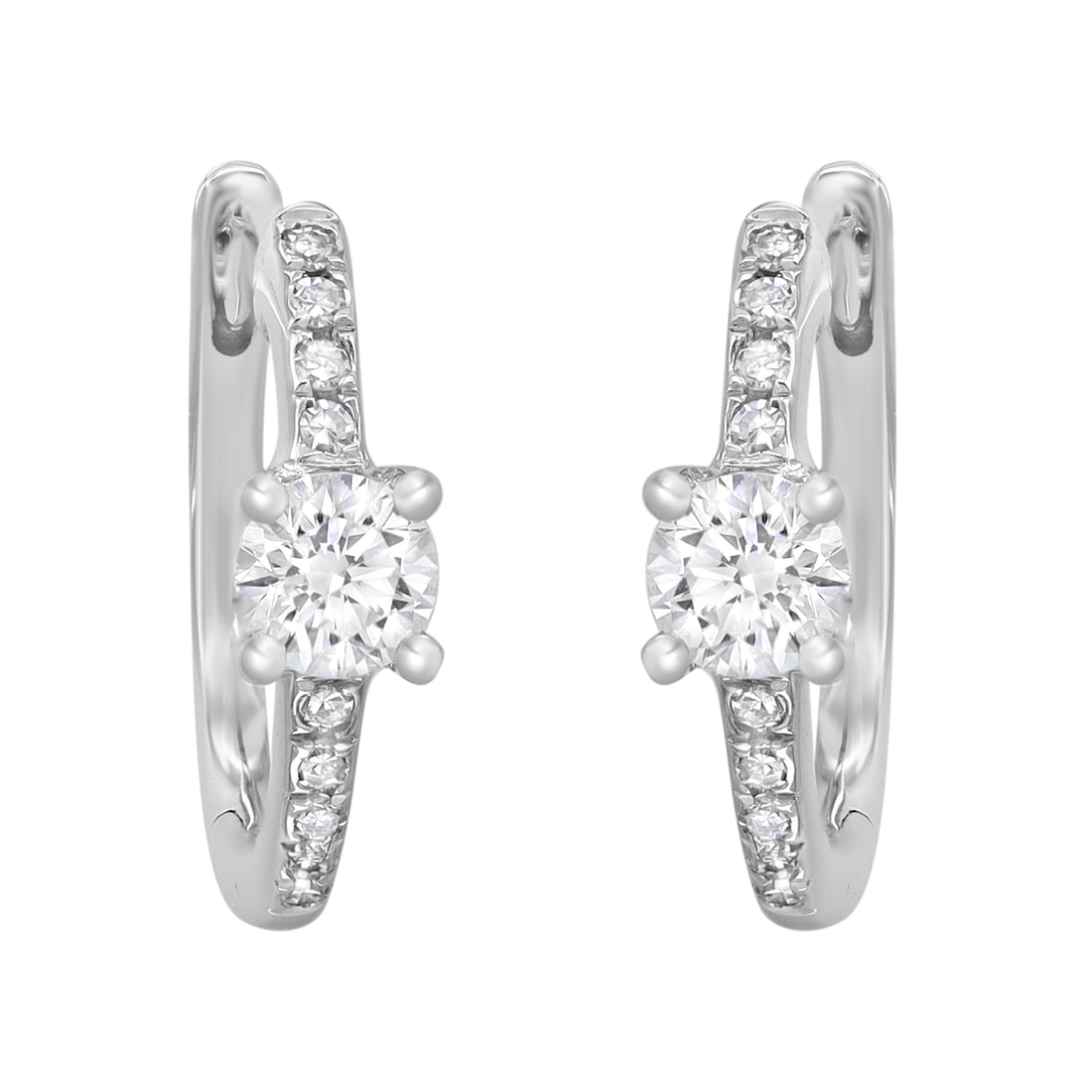 Rachel Koen 14K White Gold Round Diamond Huggie Earrings 0.25ctw (1 of 5)