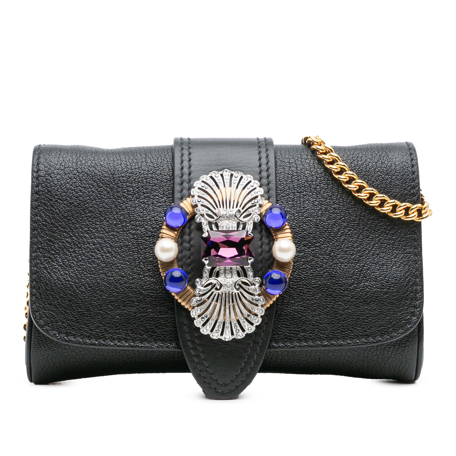 Miu Miu Black Leather Crystal Embellished Crossbody Bag (1 of 11)