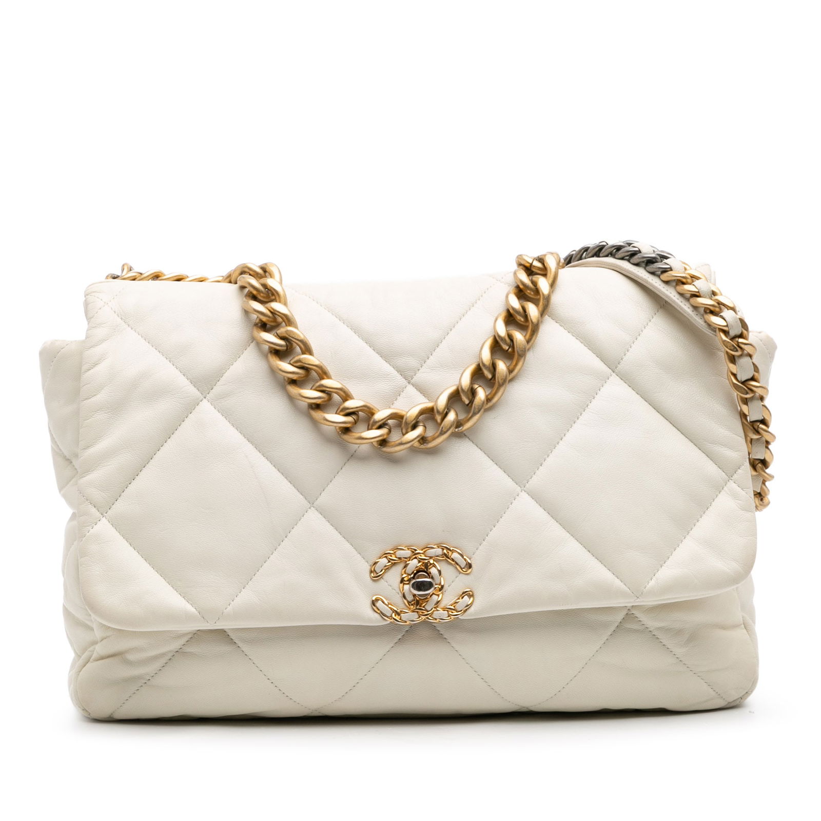 Chanel Maxi 19 Flap White Lambskin Bag with Gold Chain (1 of 10)