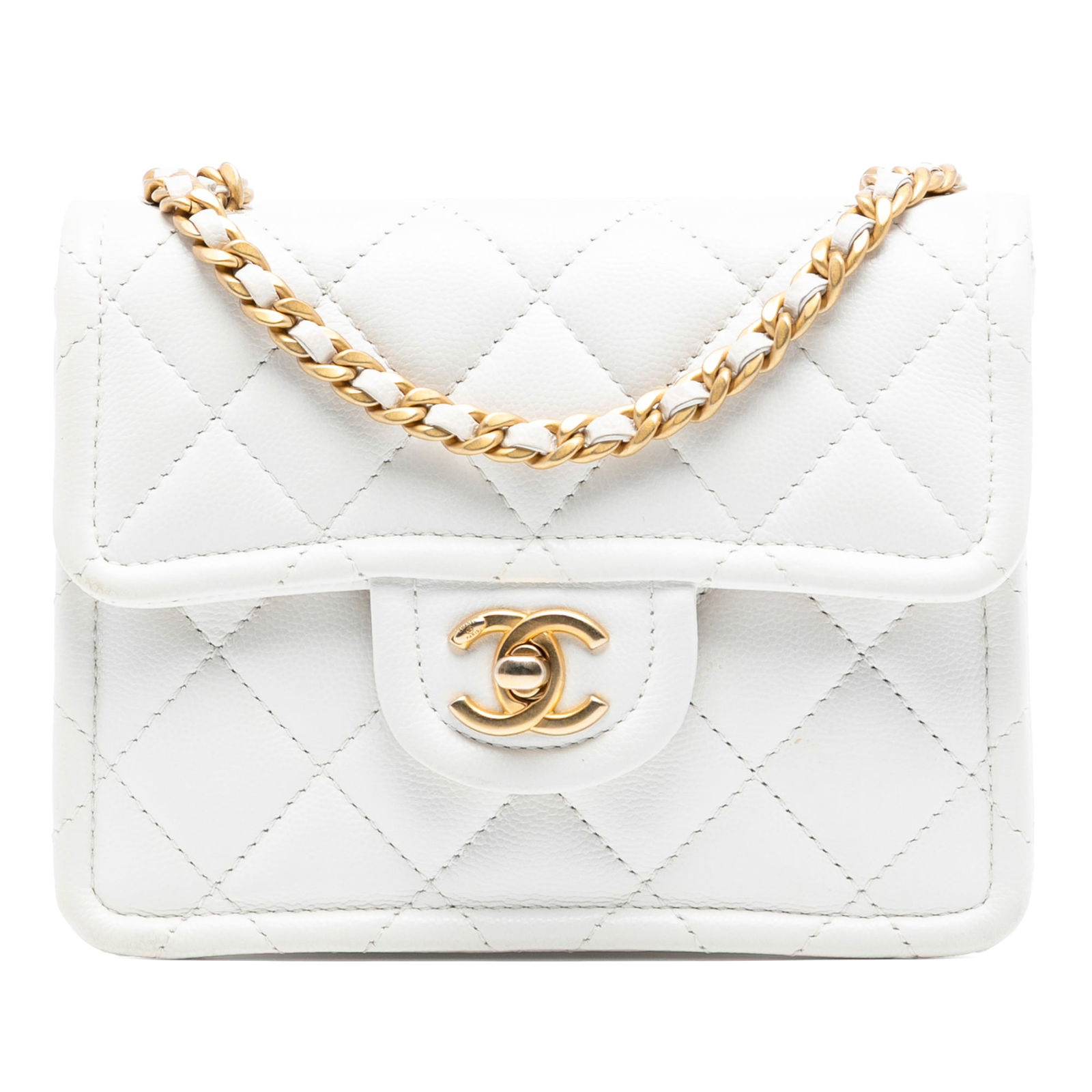 Chanel Sweet Classic Mini Flap White Quilted Caviar Leather Crossbody Bag (1 of 8)