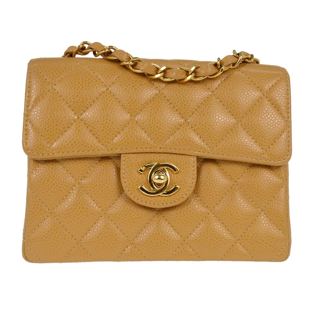 Beige Caviar Calfskin Classic Mini Square Flap Shoulder Bag by Chanel (1 of 5)