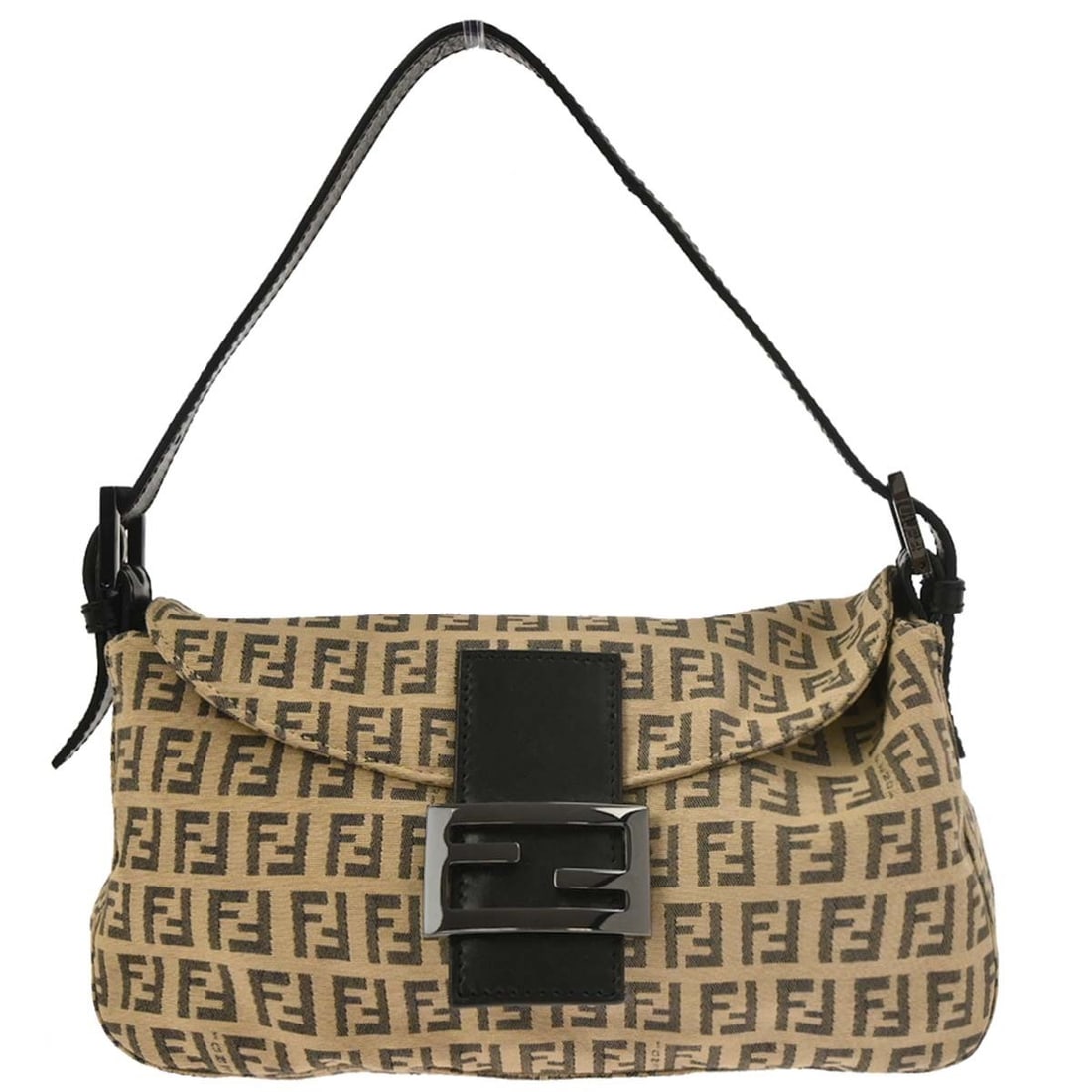 Fendi Zucchino Canvas Beige Small Handbag with Black Leather Top Handle (1 of 10)