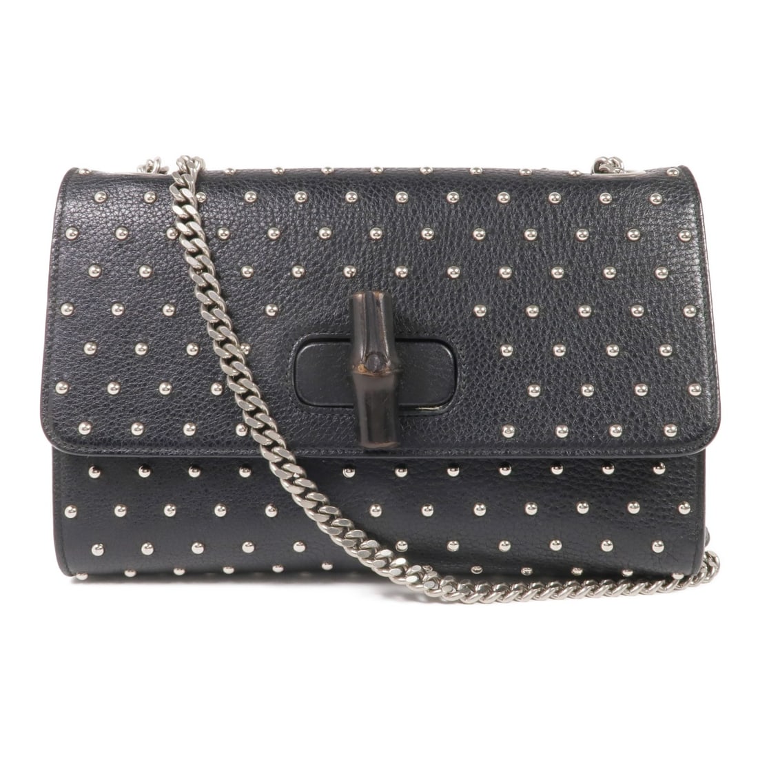 GUCCI GG SHW Bamboo Chain Shoulder Bag Black Calfskin 387611 (1 of 18)