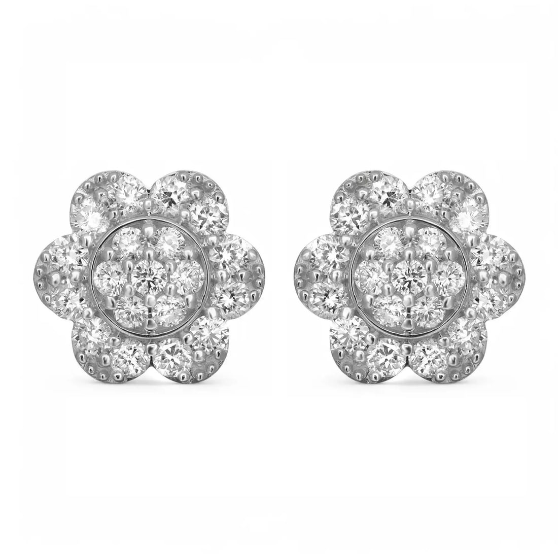 Rachel Koen 14K White Gold Lab Grown Diamond Flower Stud Earrings 1.01Ctw: Rachel Koen 14K White Gold Lab Grown Diamond Flower Stud Earrings 1.01Ctw Elevate your style with these enchanting flower stud earrings, beautifully crafted from 14K white gold. Each earring features
