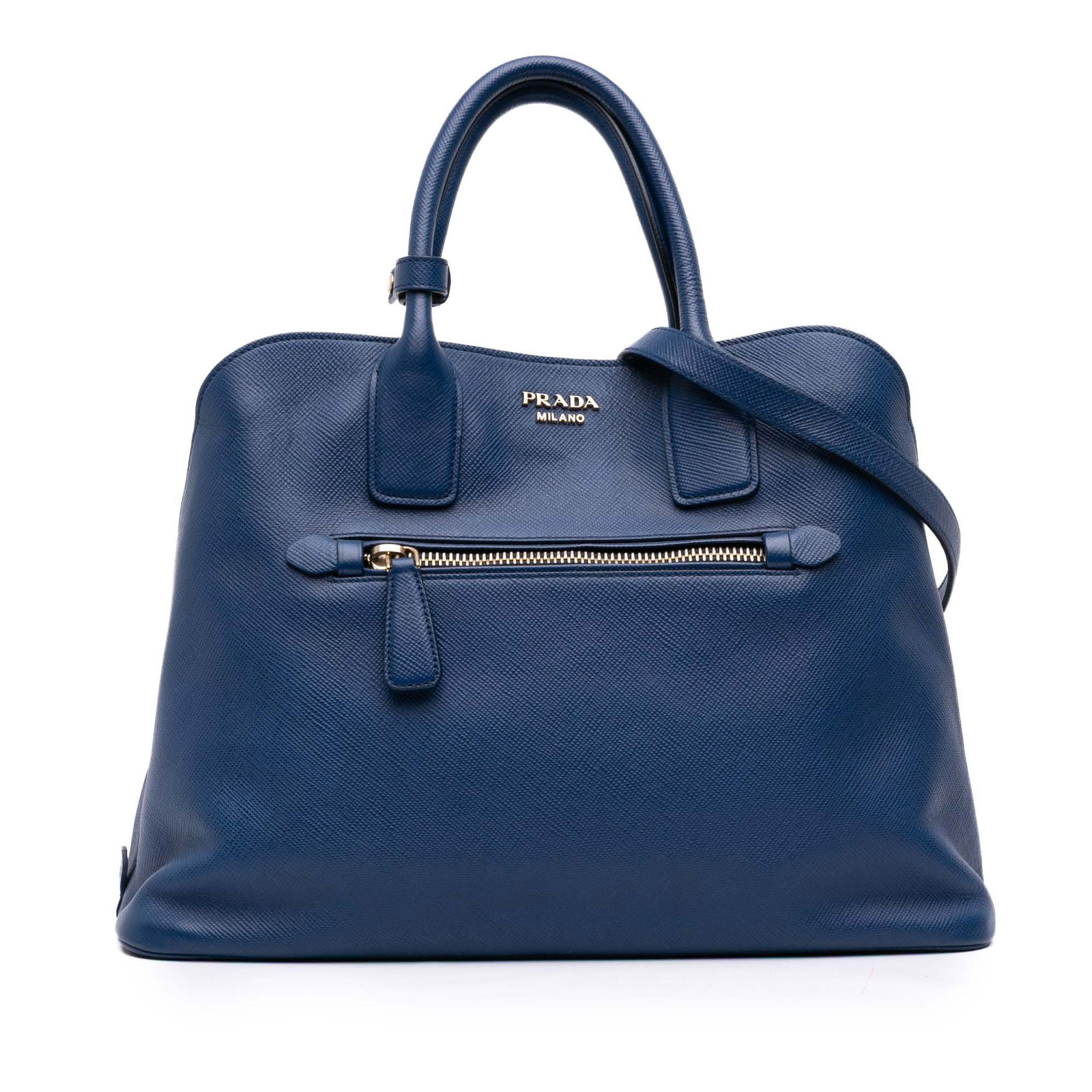 Prada Saffiano Cuir Open Promenade Satchel Blue Leather (1 of 10)