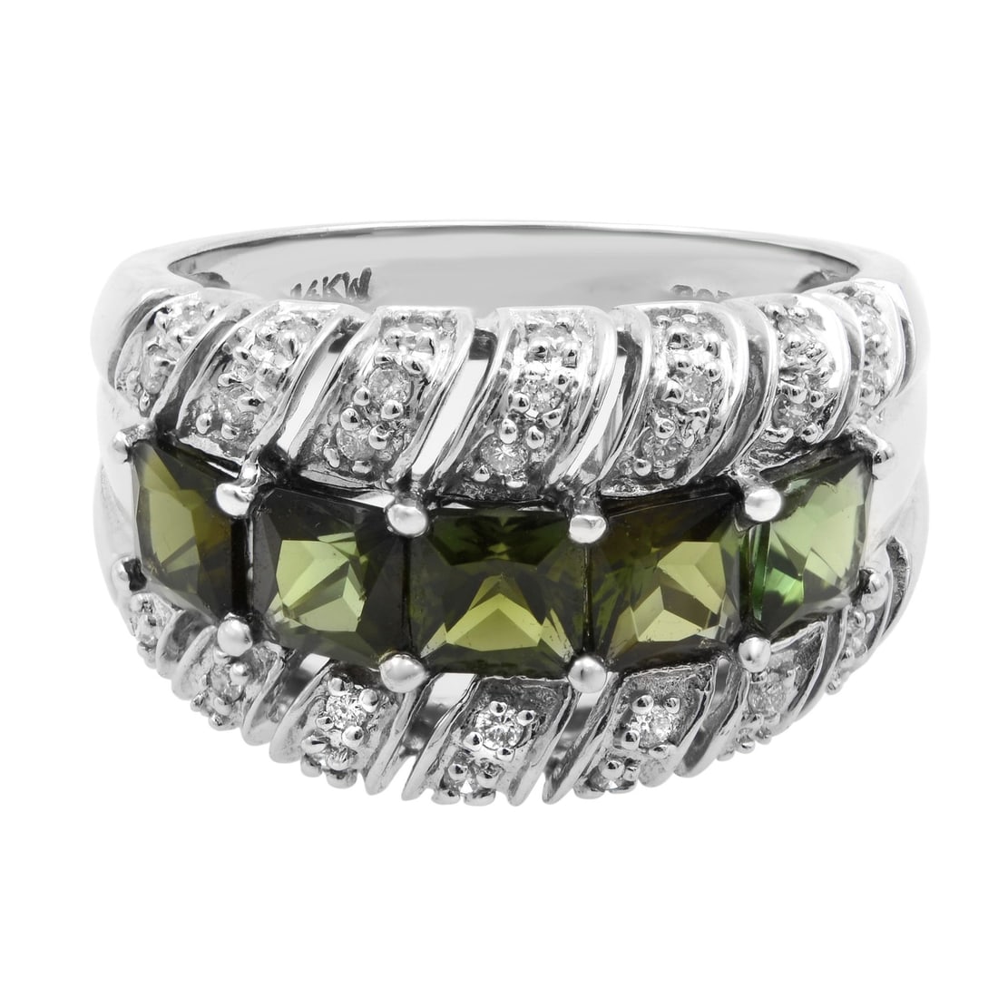 Rachel Koen Vintage 14K White Gold Tourmaline Diamond Band Ring 3.00ct Green (1 of 7)