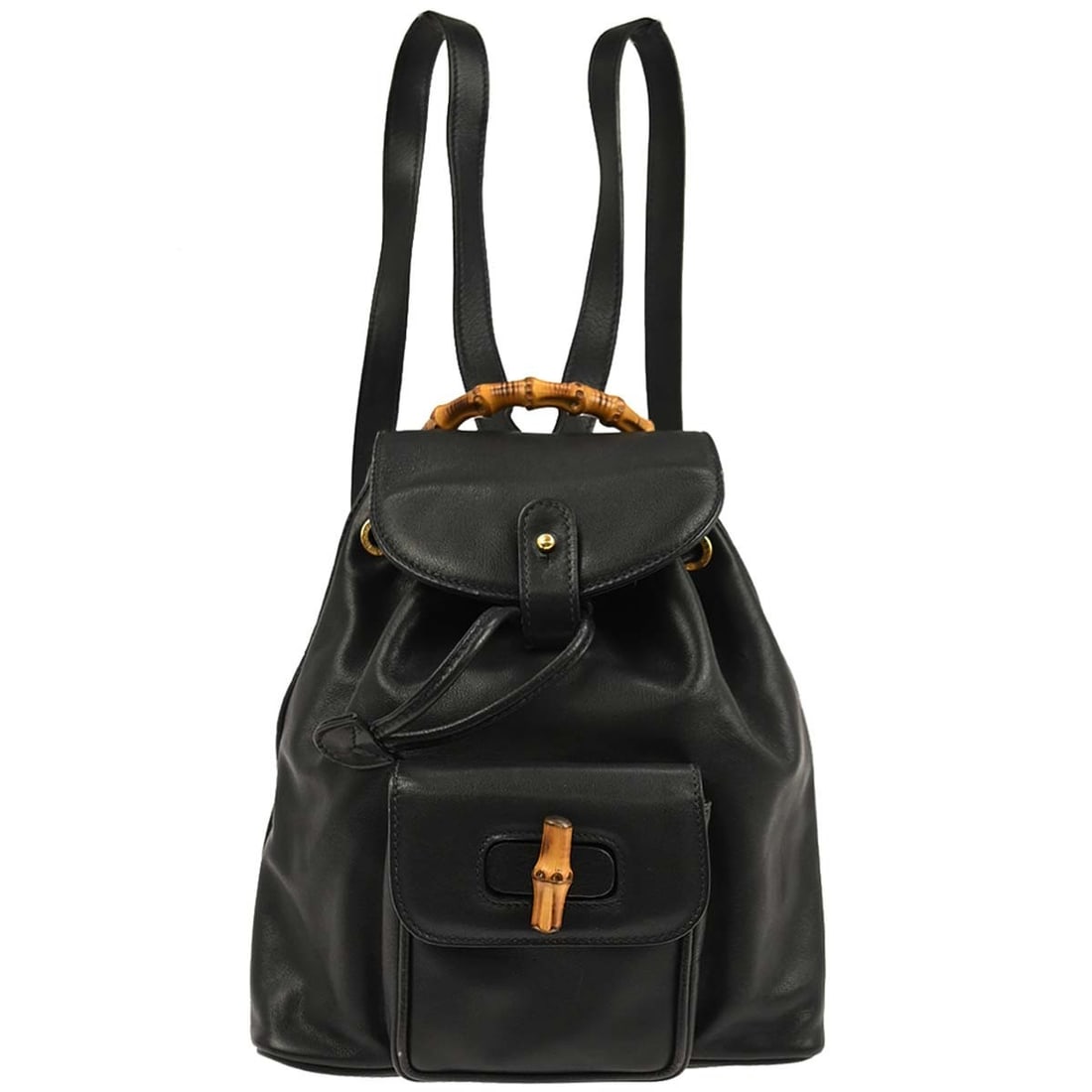 Navy Leather Gucci Bamboo Backpack with Top Handle and Buckle Closure (1 of 10)