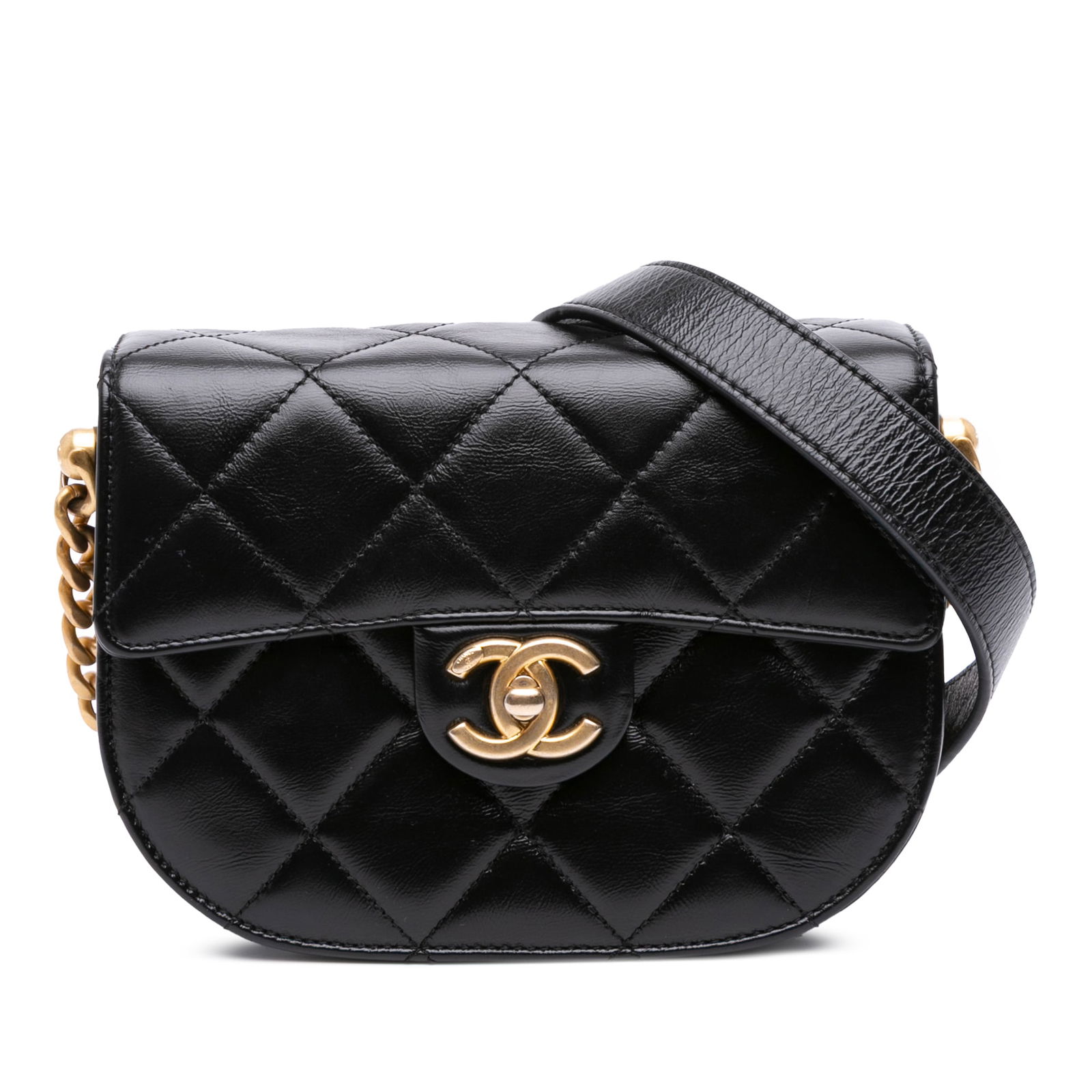 Chanel CC Quilted Calfskin Round Moon Messenger Bag Black (1 of 8)