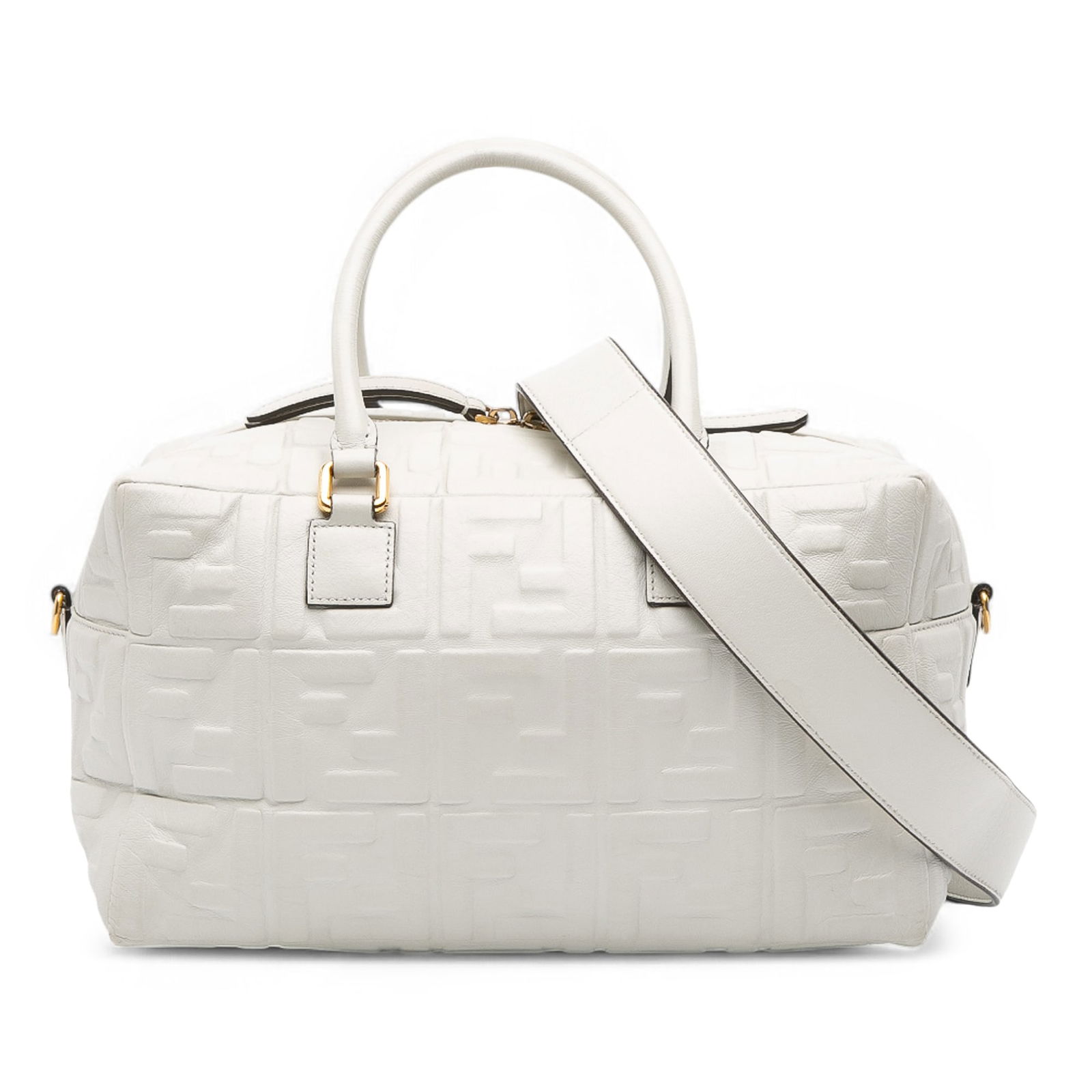 Fendi Zucca Embossed Nappa FF 1974 Bauletto Piccolo Bag White Leather (1 of 10)