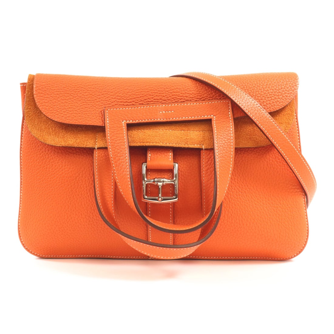 HERMES Halzan 31 Orange Clemence Leather 2 Way Shoulder Bag (1 of 17)
