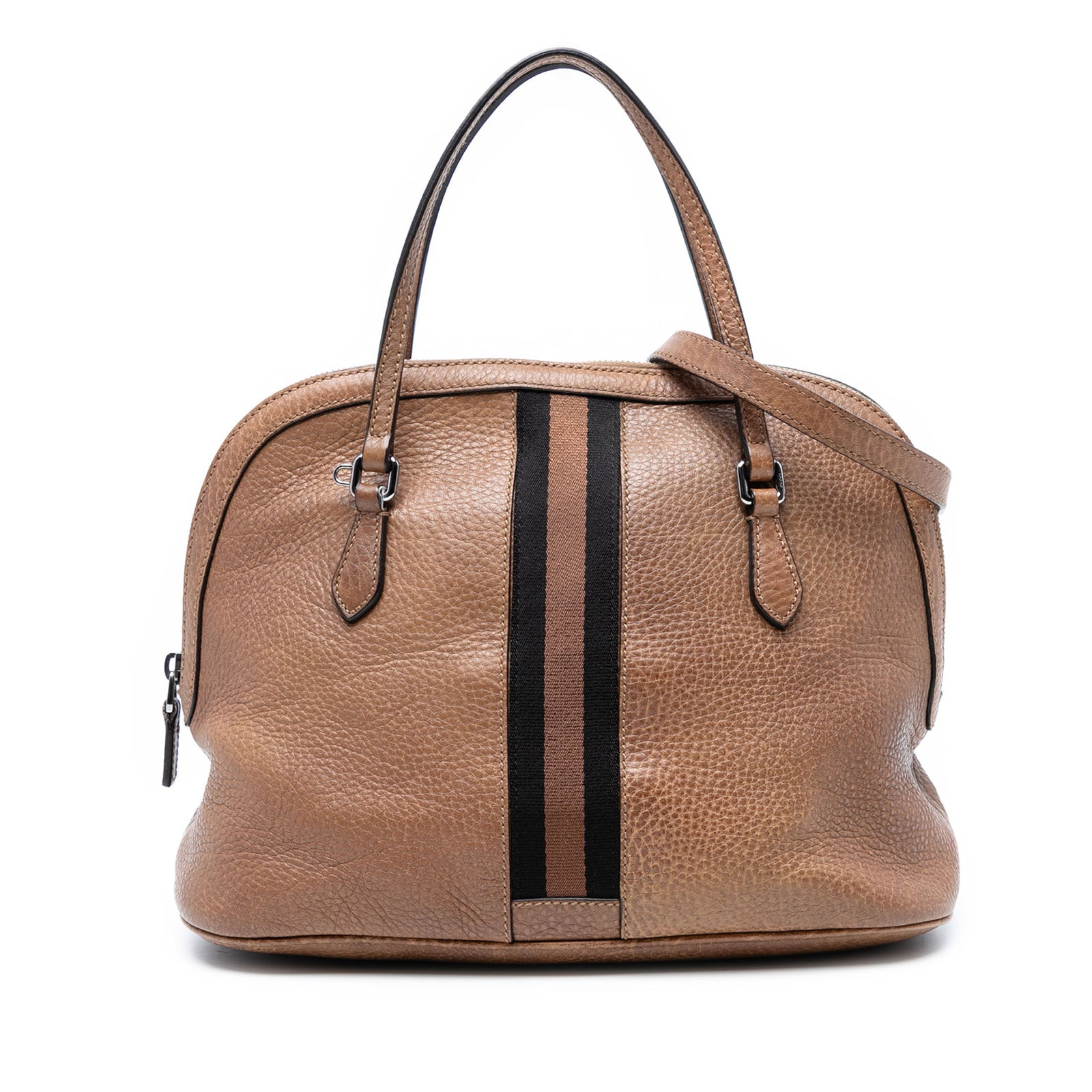 Gucci Medium Leather Web Dome Satchel Brown Italy (1 of 7)