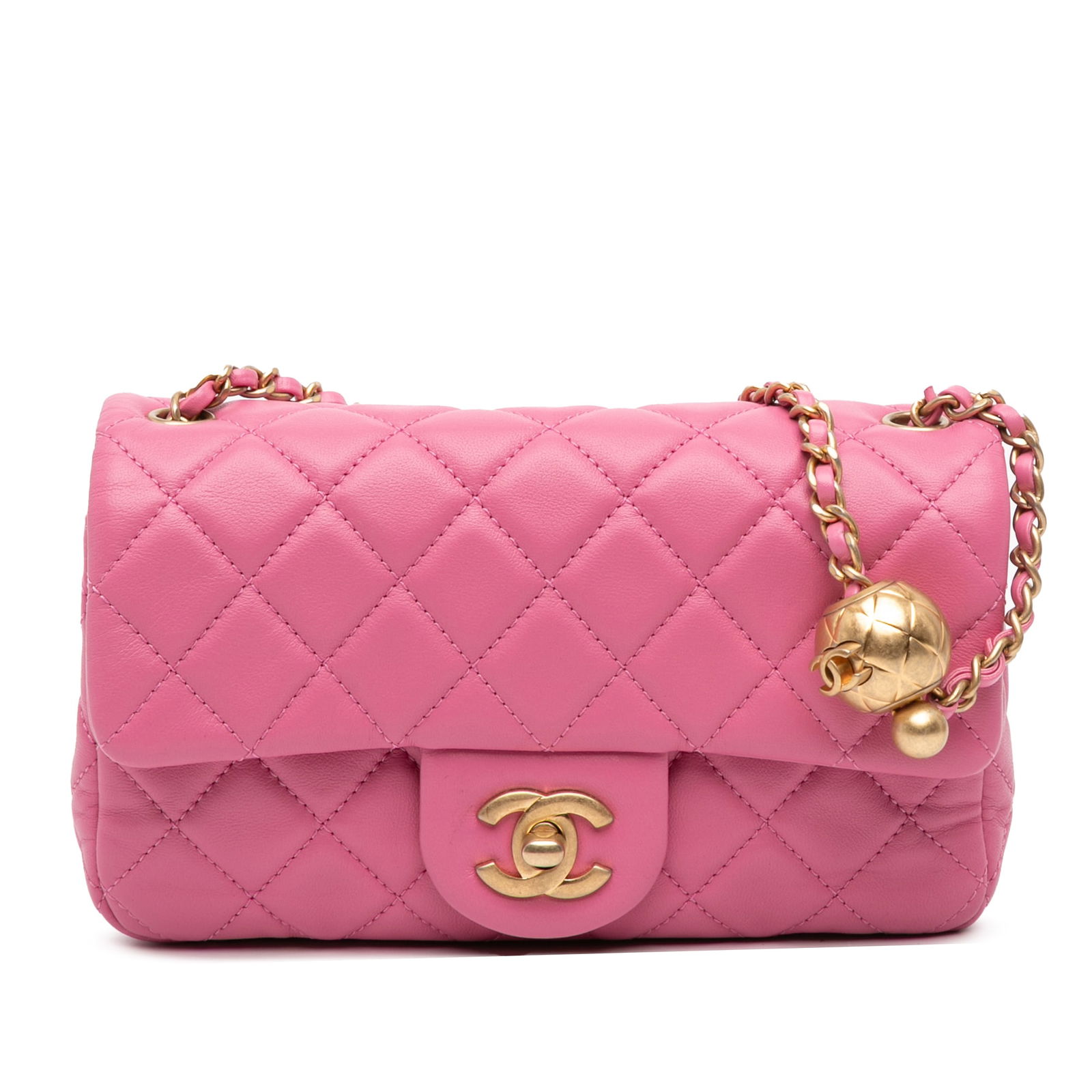 Chanel Mini Rectangular Classic Lambskin Crossbody Bag Pink: Chanel Mini Rectangular Classic Lambskin Crossbody Bag Pink This elegant Chanel Mini Rectangular Classic Lambskin Pearl Crush Single Flap crossbody bag is crafted from luxurious quilted lambskin leath