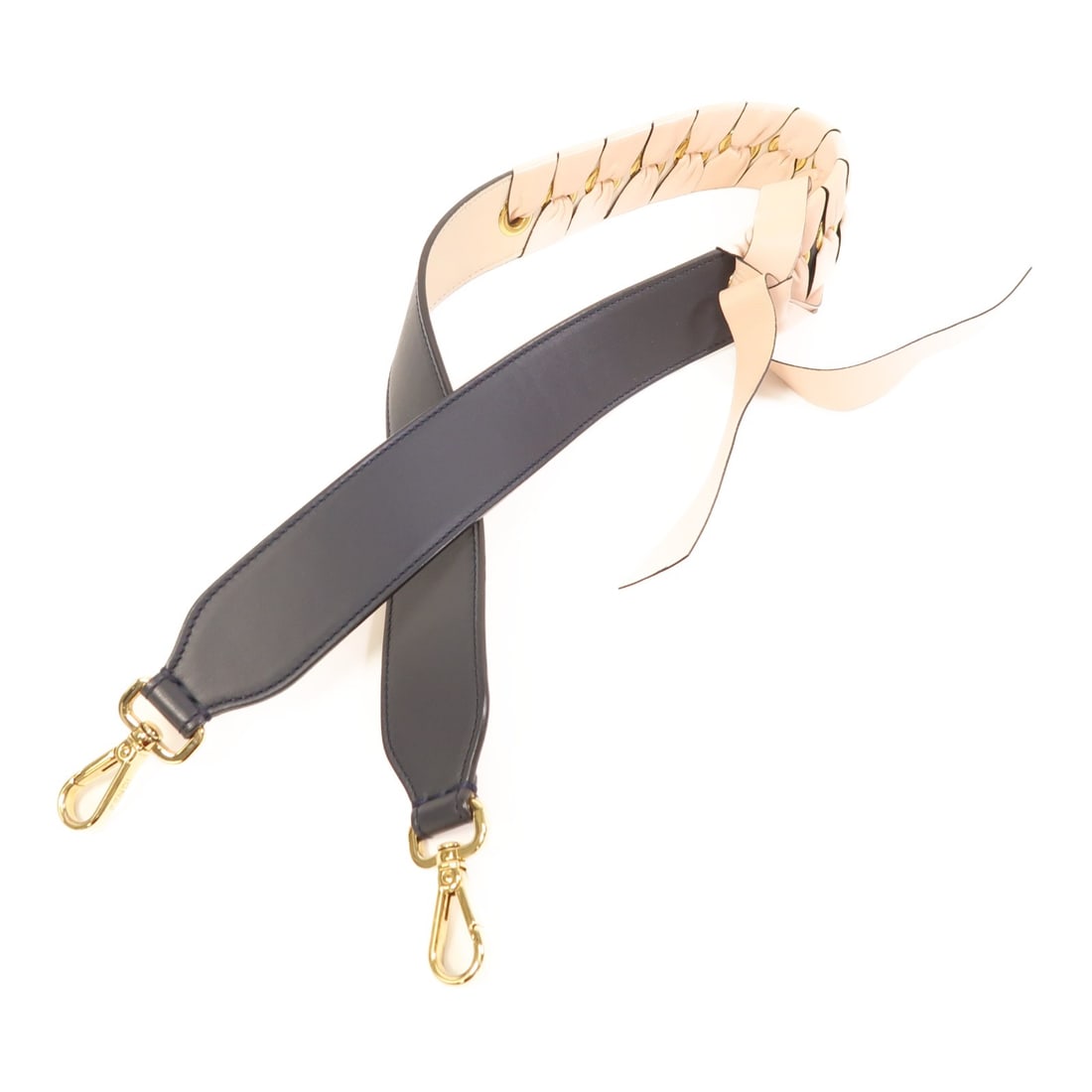 Calfskin Black and Pink Shoulder Strap by Fendi with Gold Hardware: Calfskin Black and Pink Shoulder Strap by Fendi with Gold Hardware This FENDI shoulder strap is crafted from calfskin leather in black and pink. Designed for regular size compatibility, it is made in