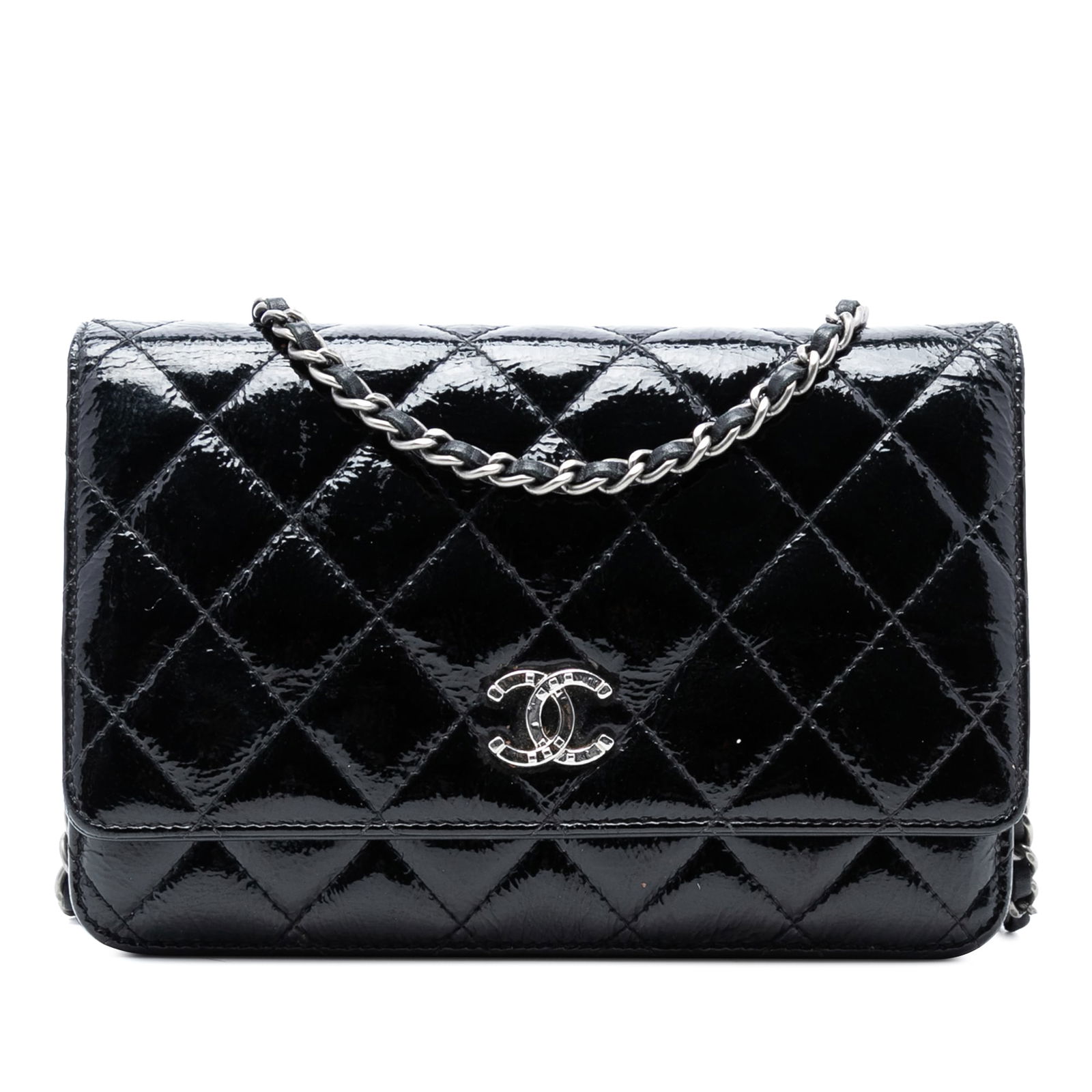 Chanel Wallet on Chain Black Quilted Shiny Aged Calfskin Leather (1 of 7)