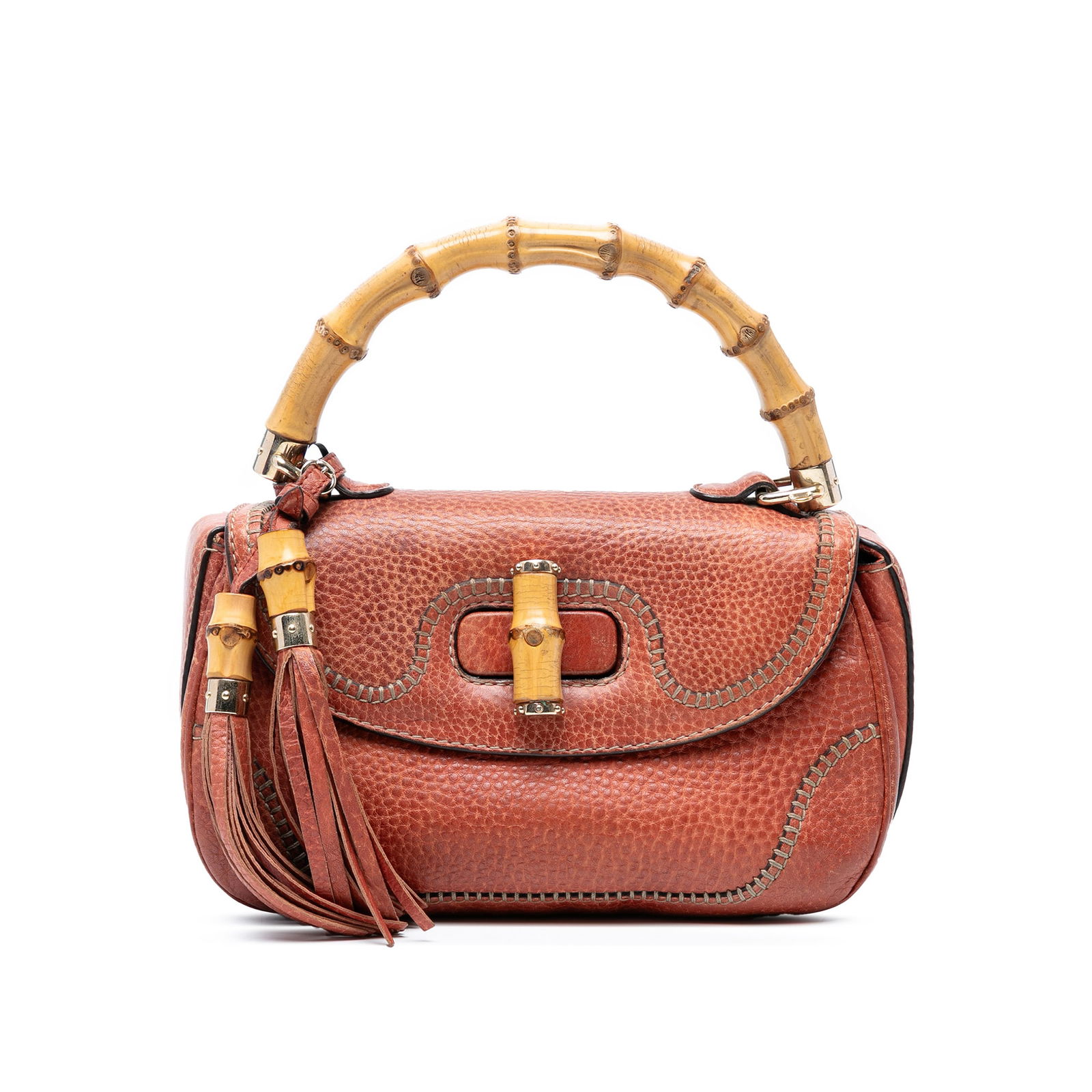Gucci Medium Leather New Bamboo Satchel Brown Italy (1 of 7)