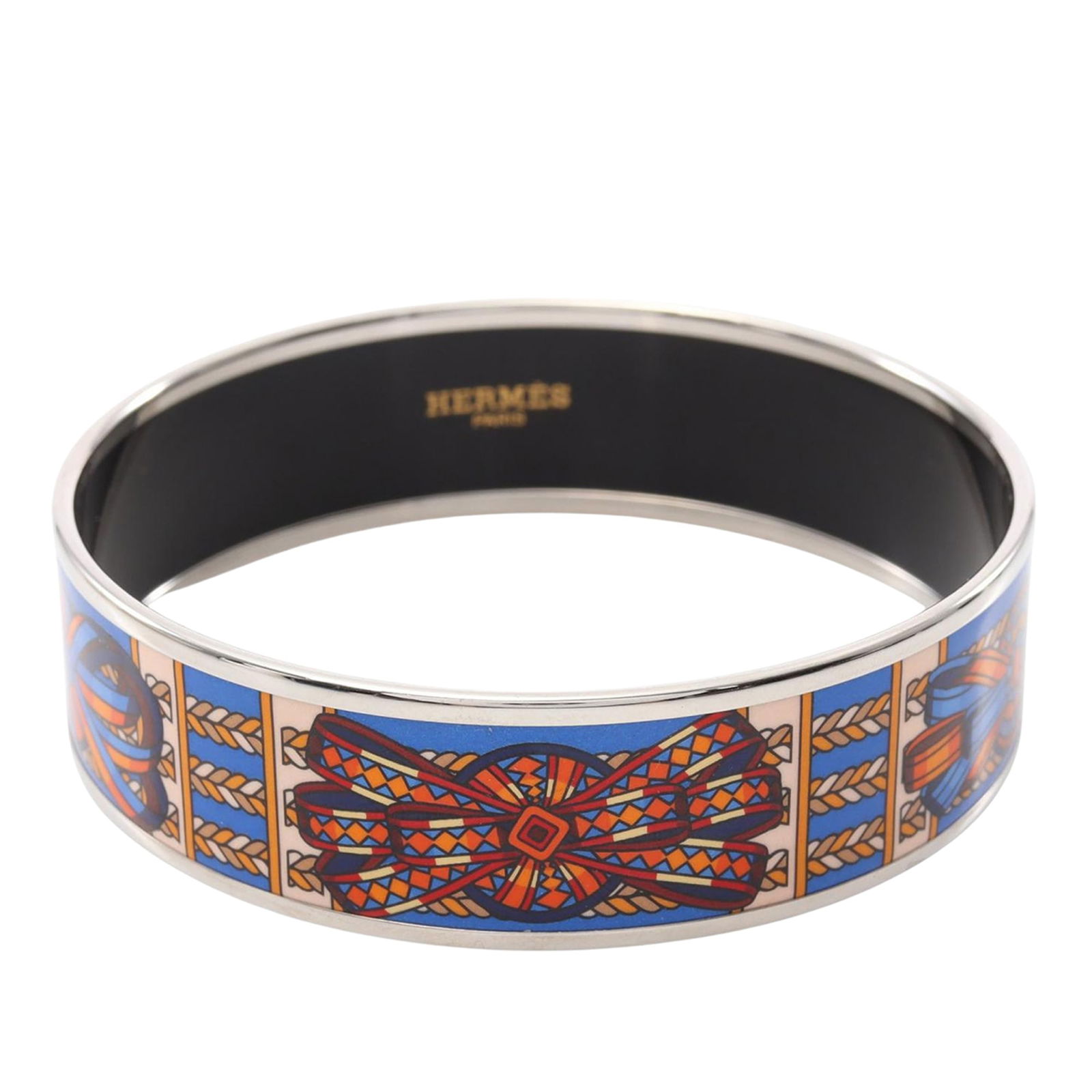 Hermes Wide Sunburst Rubans de Cheval Enamel Bangle Blue (1 of 4)