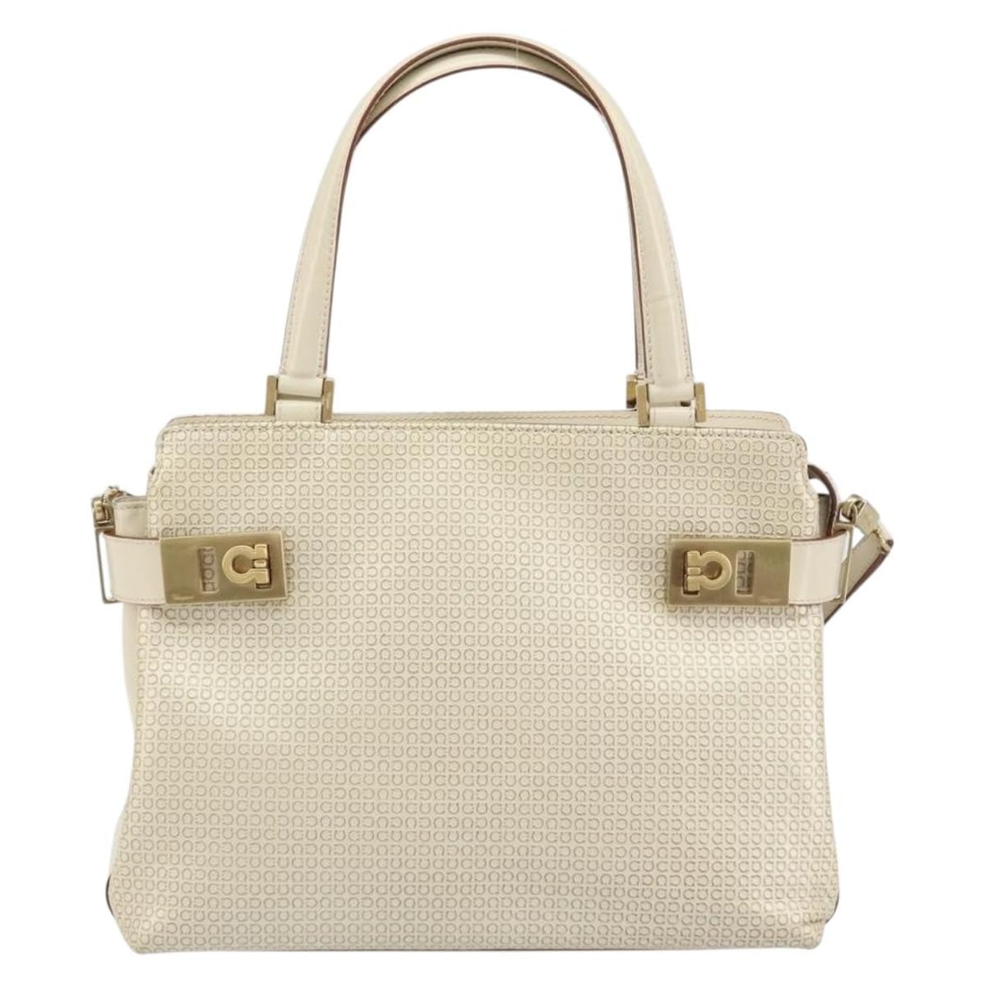 White Double Gancini Handbag by Salvatore Ferragamo with Side Buckle Detail (1 of 2)
