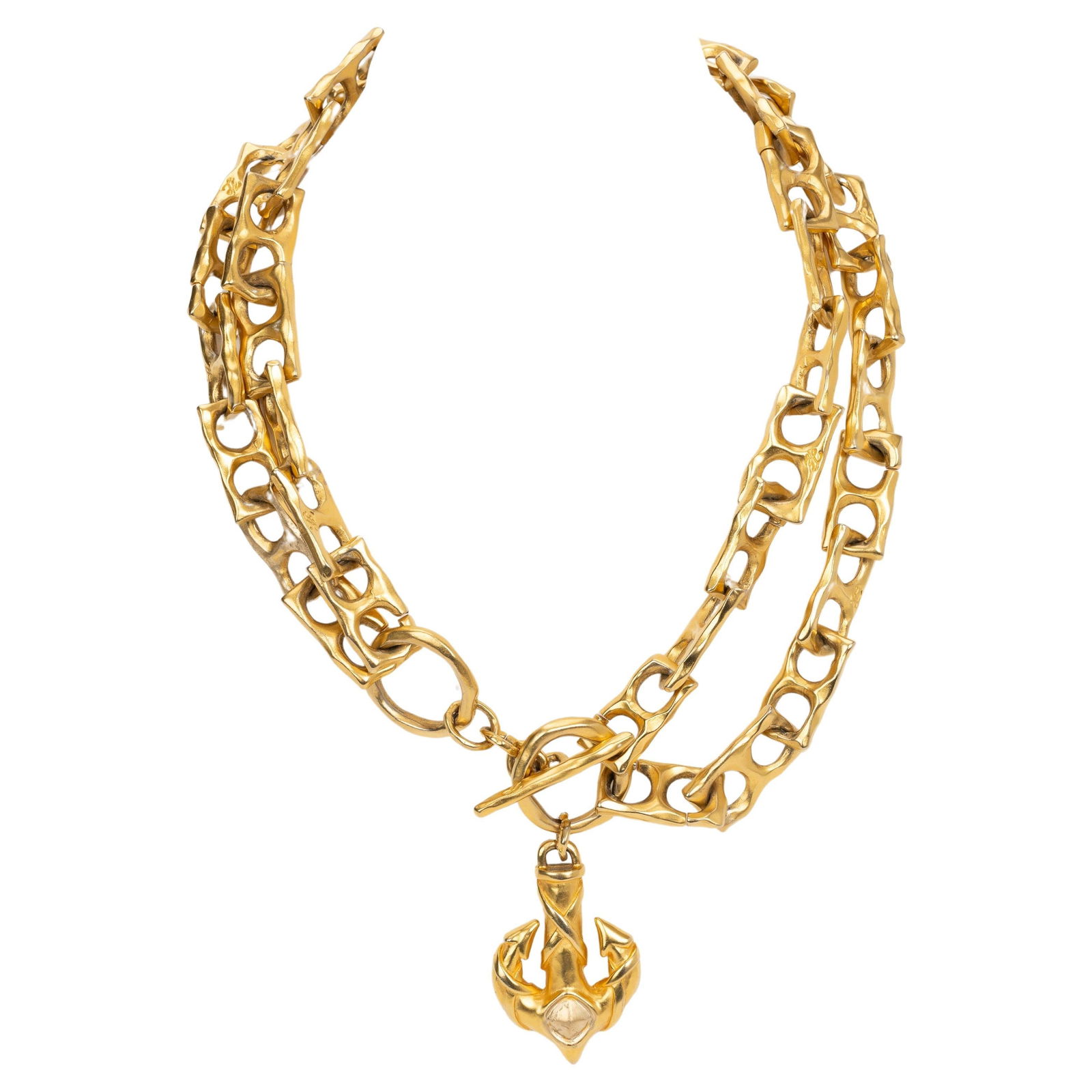 Karl Lagerfeld 80s Gold Plated Double Chain Necklace with Anchor Pendant (1 of 5)