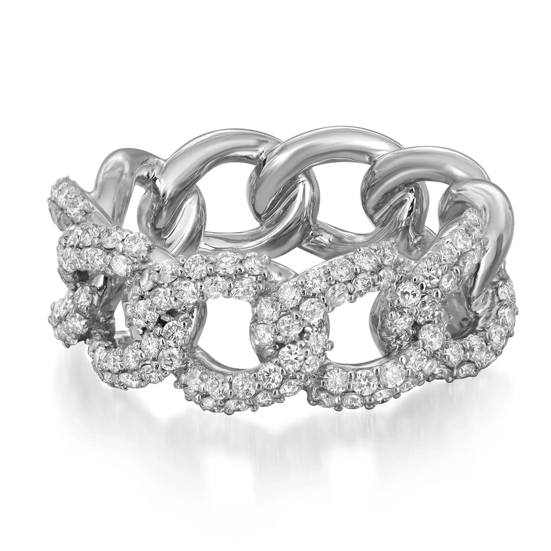 Rachel Koen 0.95CT Pave Diamond Chain Link Band Ring 18K White Gold (1 of 5)