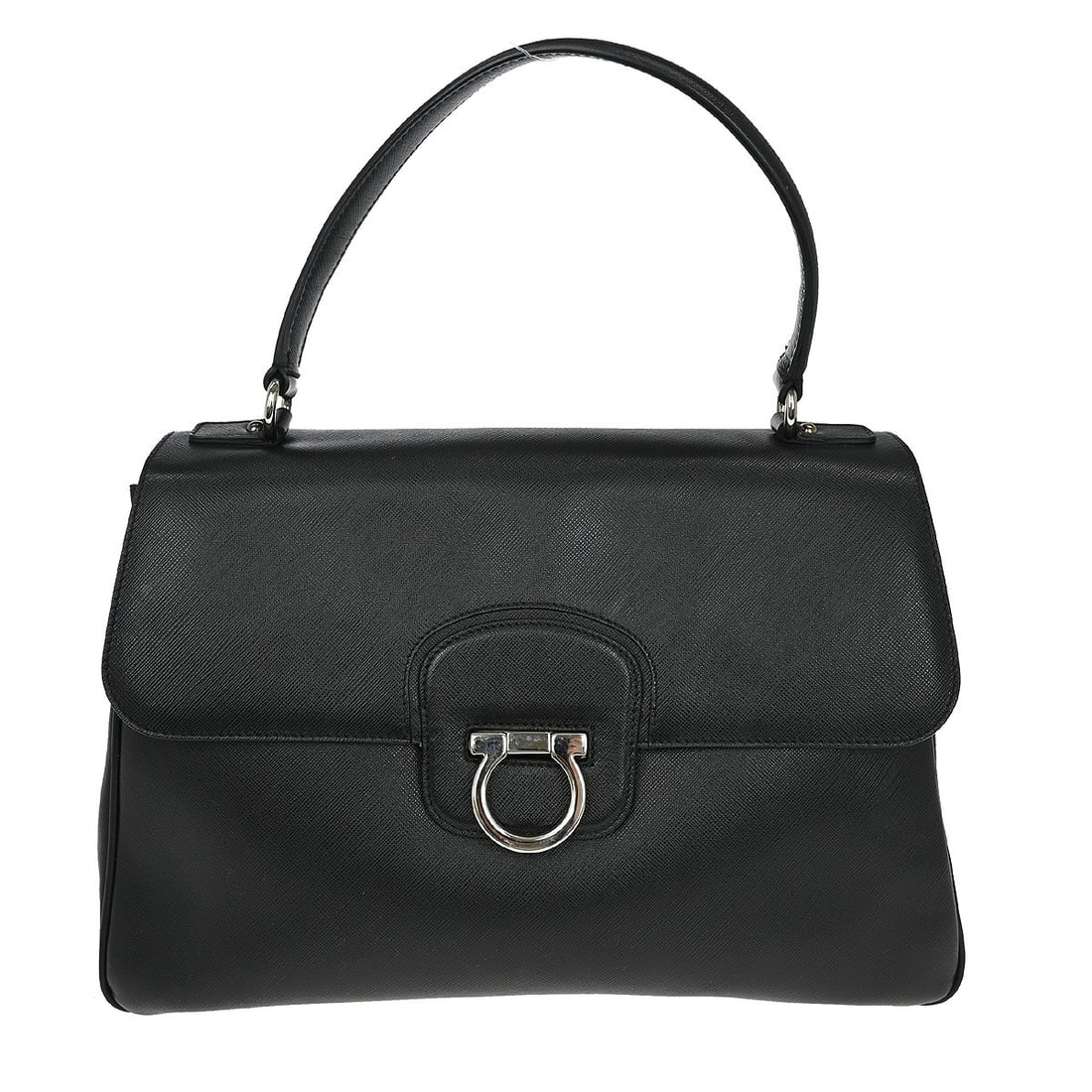 Black Gancini Leather Top Handle Medium Bag by Salvatore Ferragamo (1 of 9)