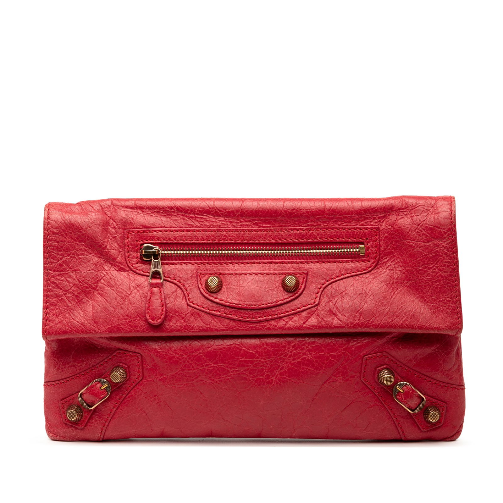 Red Balenciaga Motocross Giant 12 Lambskin Envelope Clutch Bag: Red Balenciaga Motocross Giant 12 Lambskin Envelope Clutch Bag This Balenciaga Motocross Giant 12 Envelope Clutch is crafted from lambskin leather in a striking red hue. It features a top flap with ma