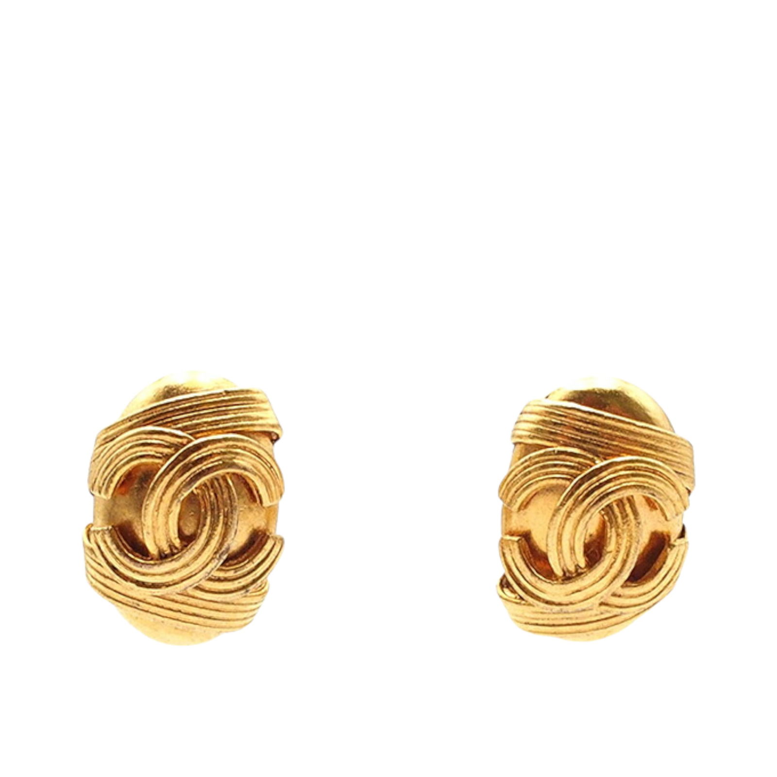 Chanel Gold Plated CC Clip On Earrings France Costume Jewelry (1 of 6)