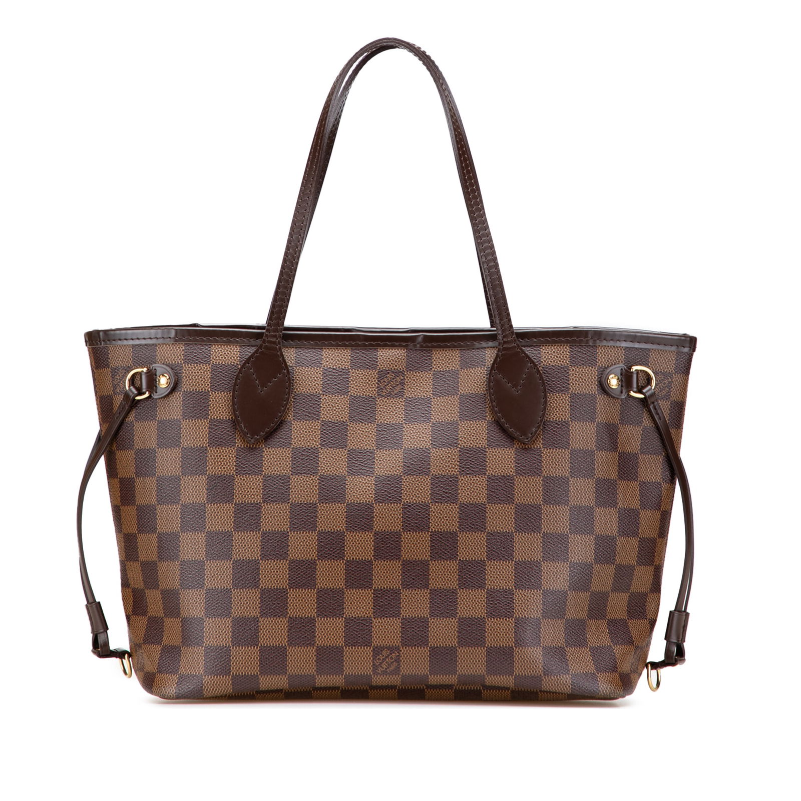 Louis Vuitton Damier Ebene Neverfull PM Canvas Bag: Louis Vuitton Damier Ebene Neverfull PM Canvas Bag The Louis Vuitton Damier Ebene Neverfull PM is a stylish handbag crafted from durable damier canvas with luxurious leather trim. This elegant bag fea